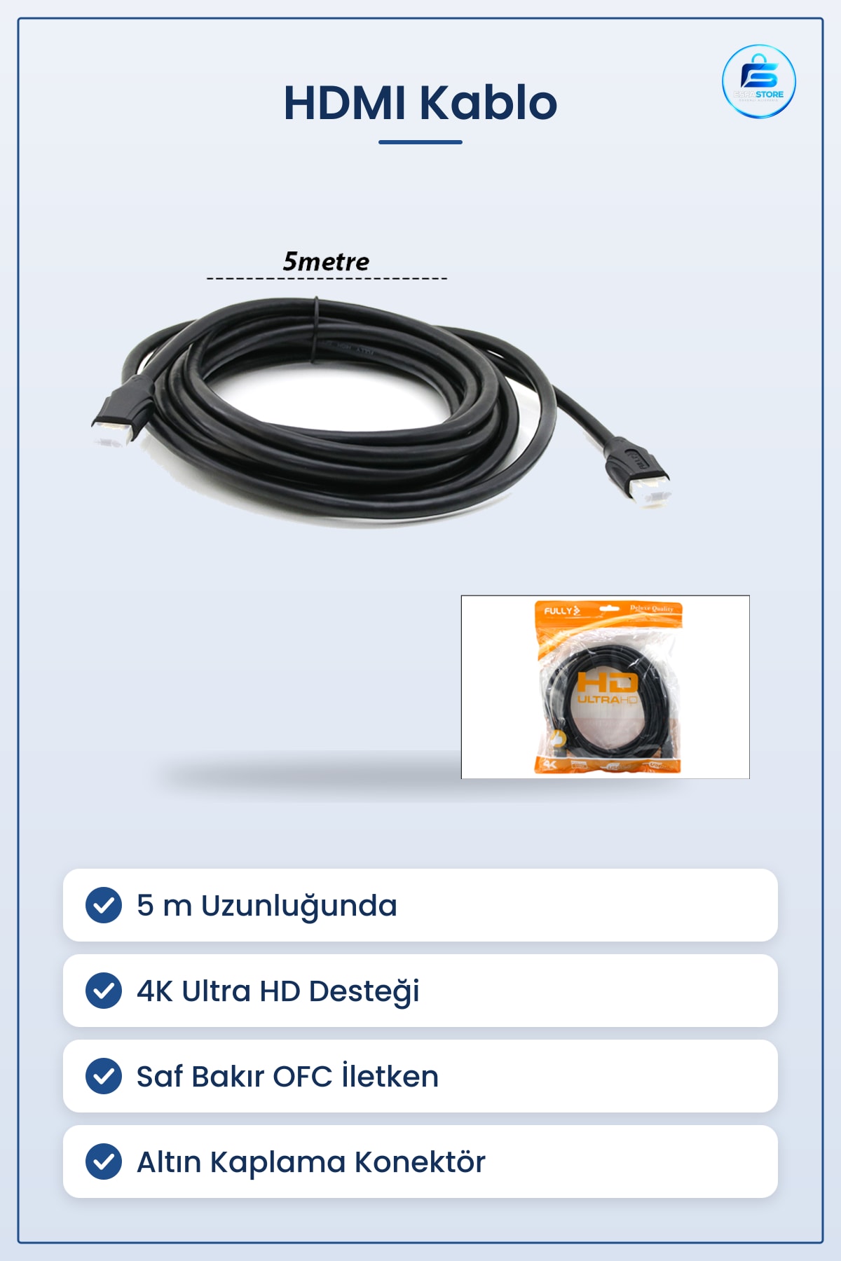 HDMI Kablo 5 m V1.4 Ultra HD 4K Saf Bakır OFC Altın Kaplama Televizyon Monitör Bağlantı