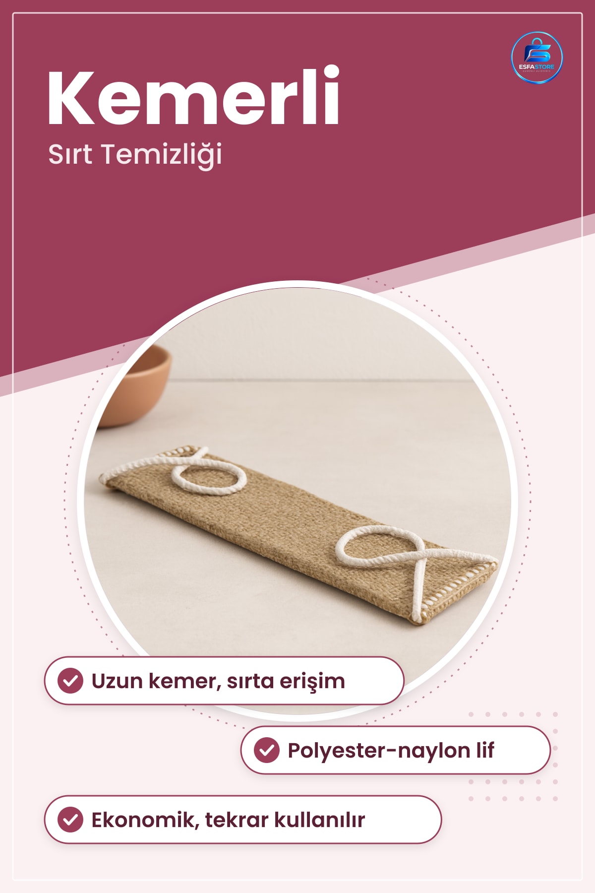Banyo Lifi Sırt Kemerli Ekonomik Peeling Duş Süngeri Sentetik Lif Dayanıklı Temizleyici