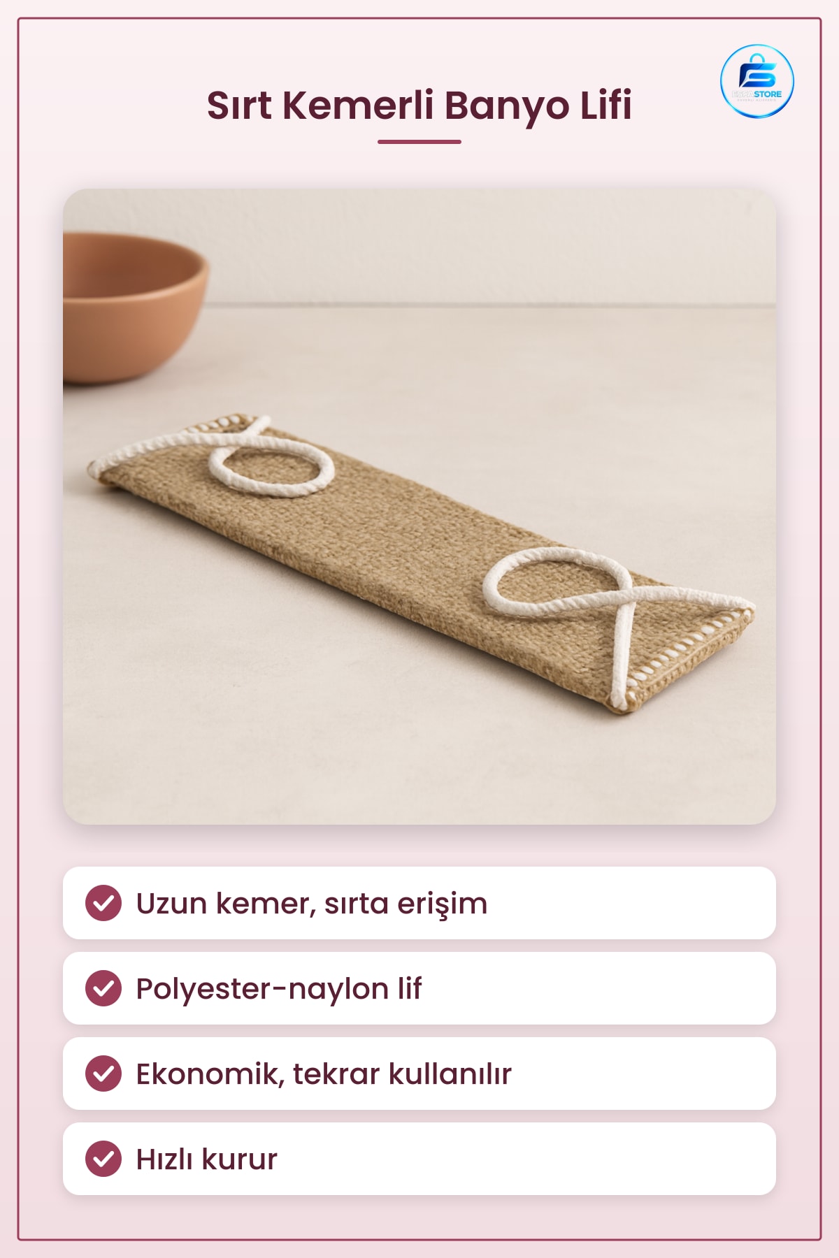Banyo Lifi Sırt Kemerli Ekonomik Peeling Duş Süngeri Sentetik Lif Dayanıklı Temizleyici