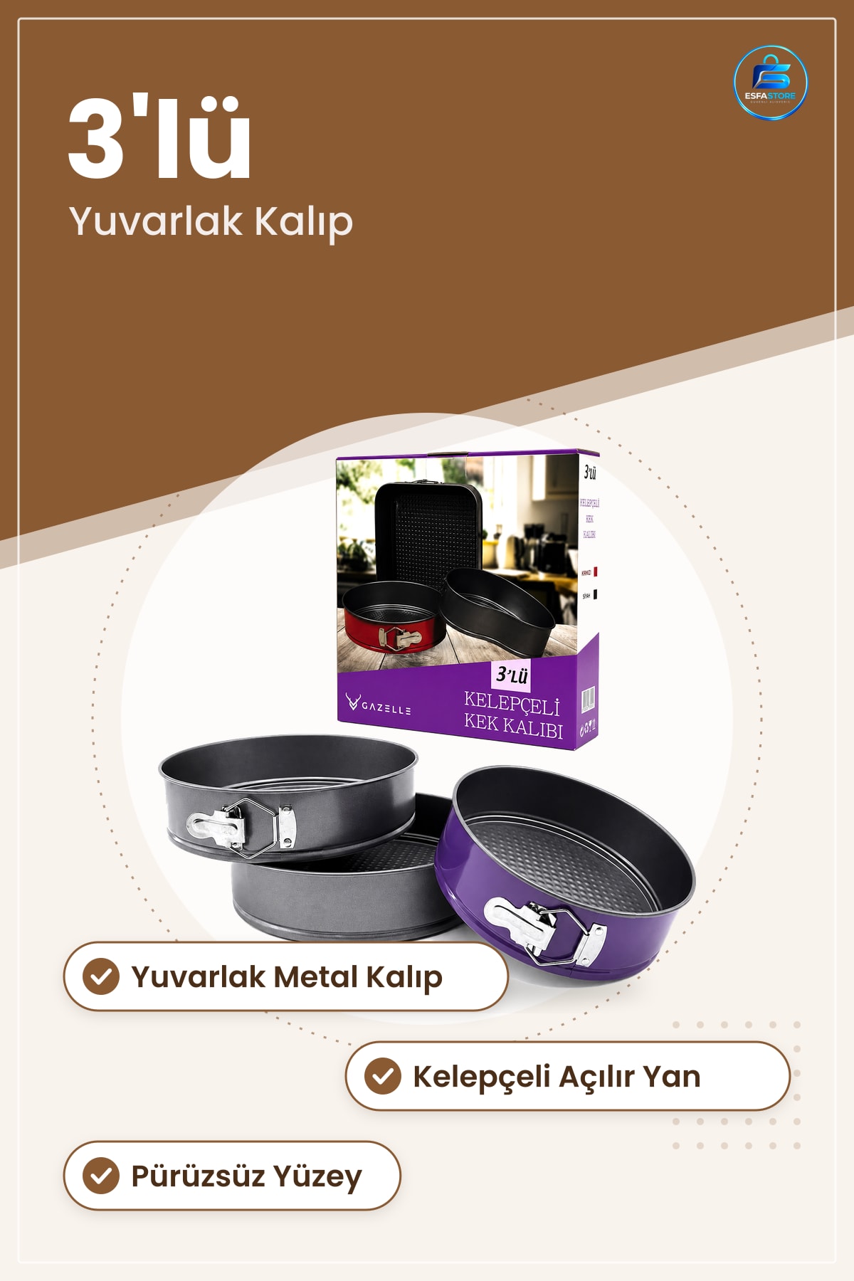 Kek Kalıbı Yuvarlak Metal Kelepeçli 3'lü Fırın Pasta Springform Mutfak Seti Pişirme Kabı