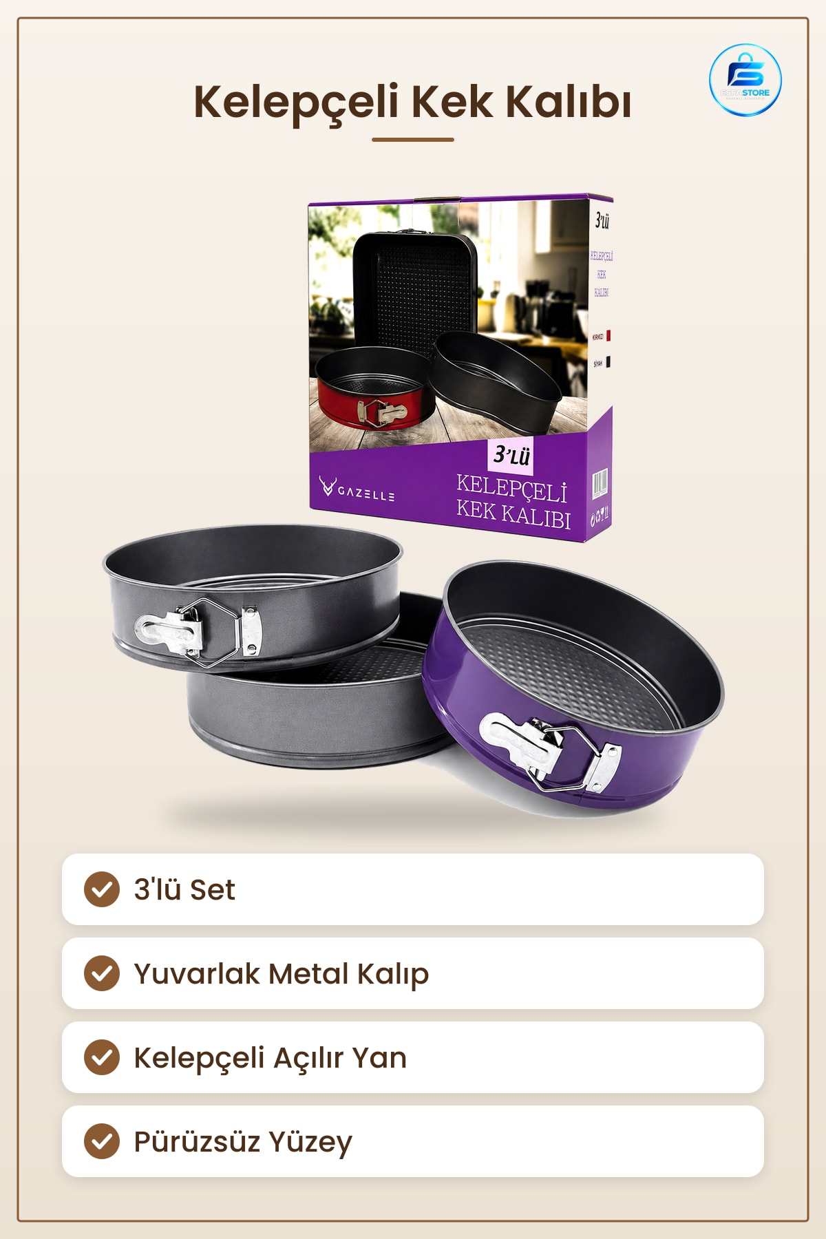 Kek Kalıbı Yuvarlak Metal Kelepeçli 3'lü Fırın Pasta Springform Mutfak Seti Pişirme Kabı