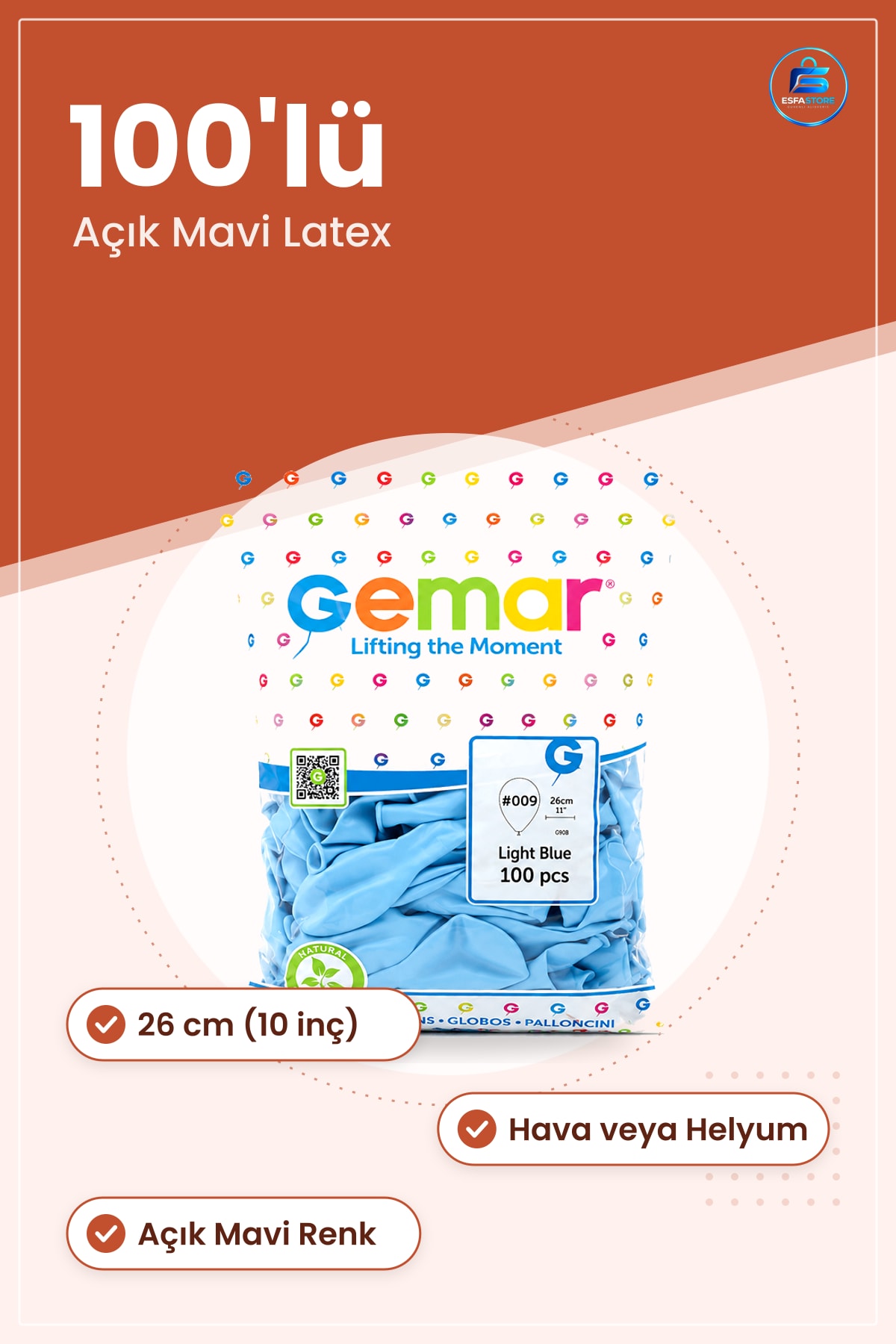 Açık Mavi Latex Balon İnç (26 cm) 100'lü Doğum Günü Parti Düğün Baby Shower Helyum Dekorasyon