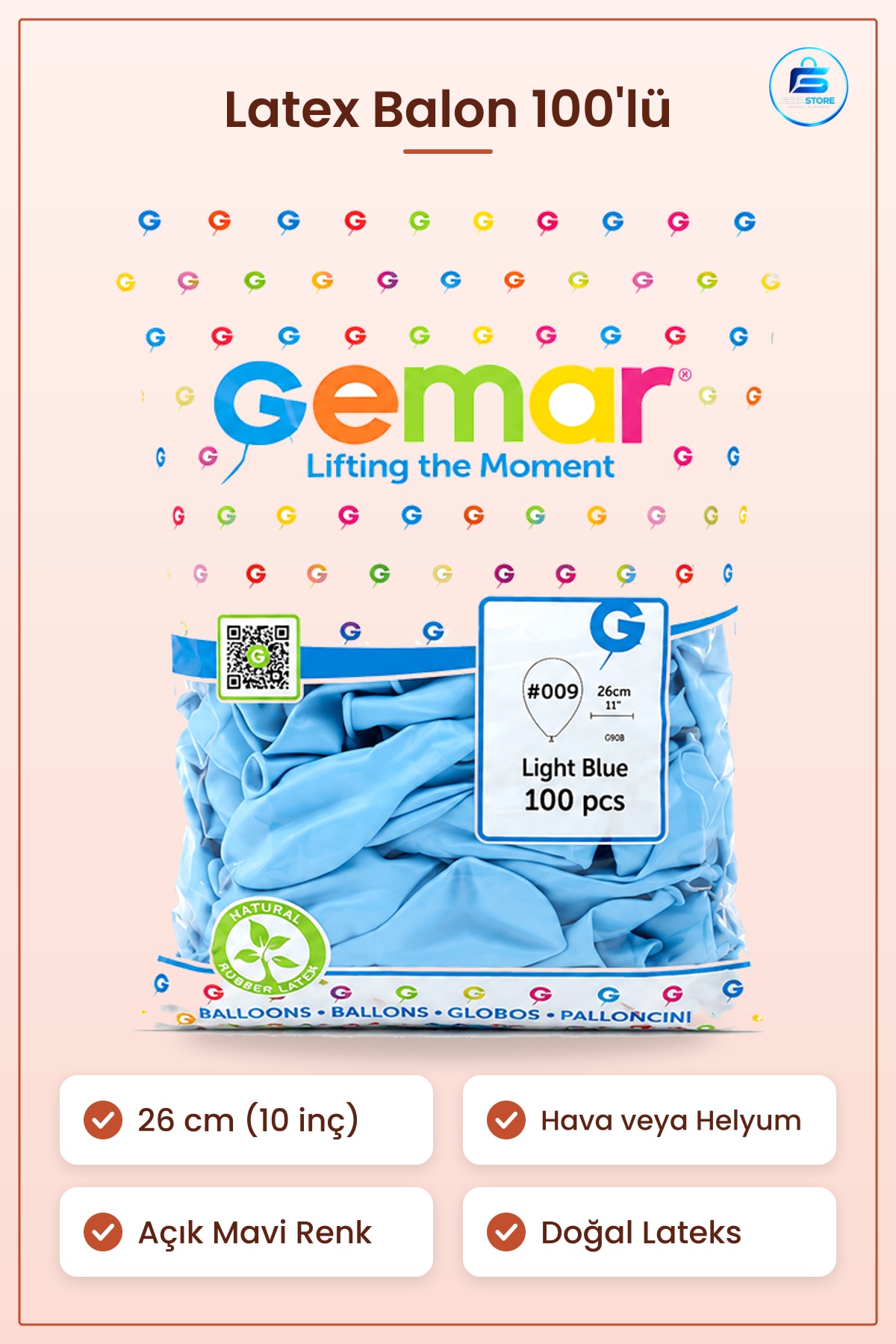 Açık Mavi Latex Balon İnç (26 cm) 100'lü Doğum Günü Parti Düğün Baby Shower Helyum Dekorasyon