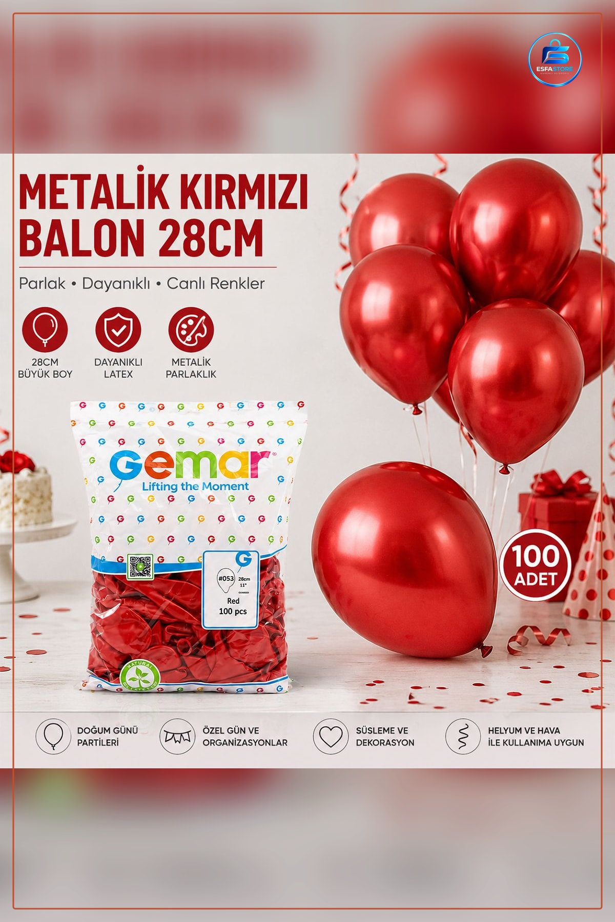 Balon Kırmızı 100'lü Lateks İç Mekan Doğum Günü Nişan Parti Süsleme Dekorasyon Davet