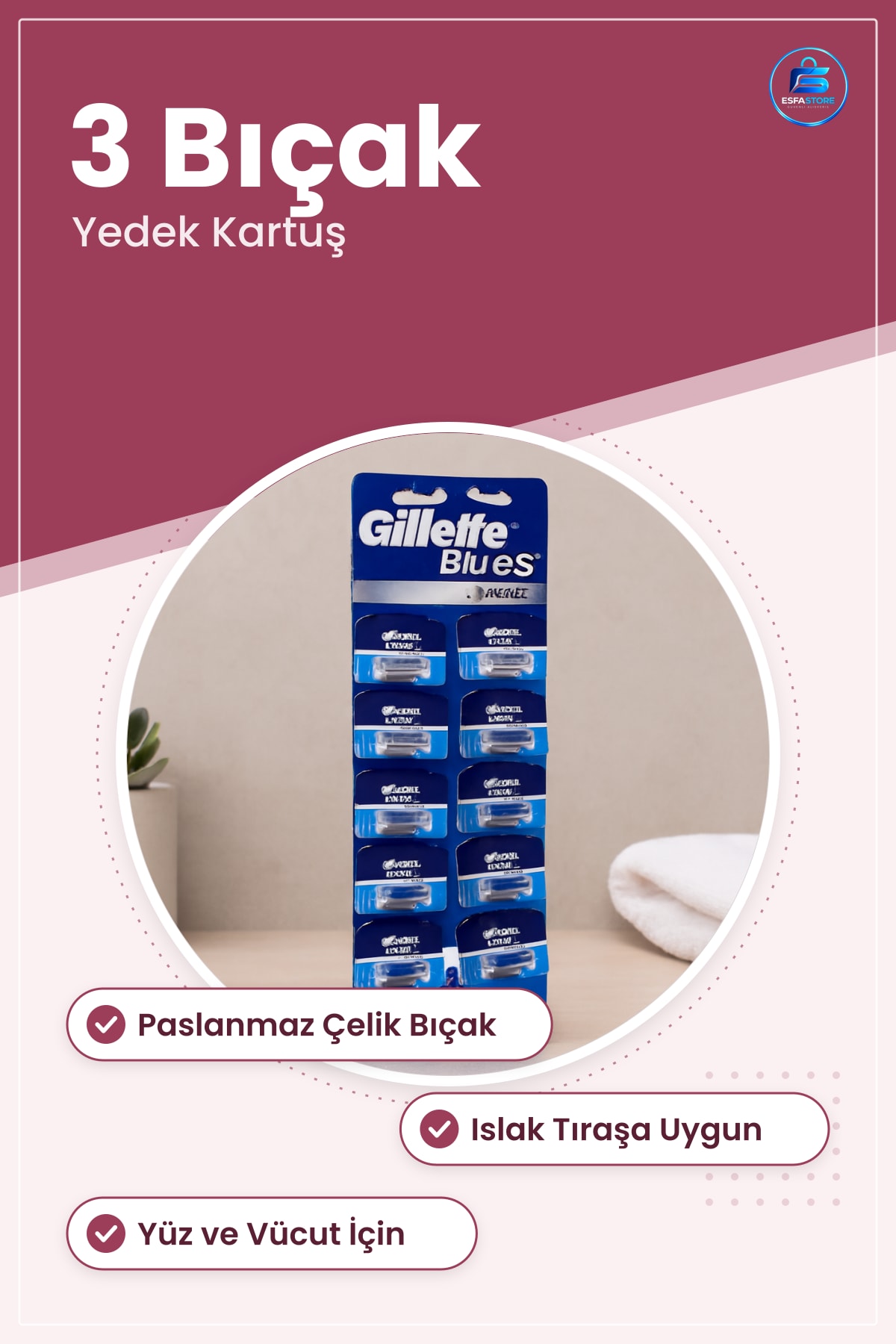 3 Bıçaklı Tıraş Bıçağı Yedek Jilet Kartuşu Islak Tıraşa Uygun Yakın Pürüzsüz Banyo Yüz ve Vücut