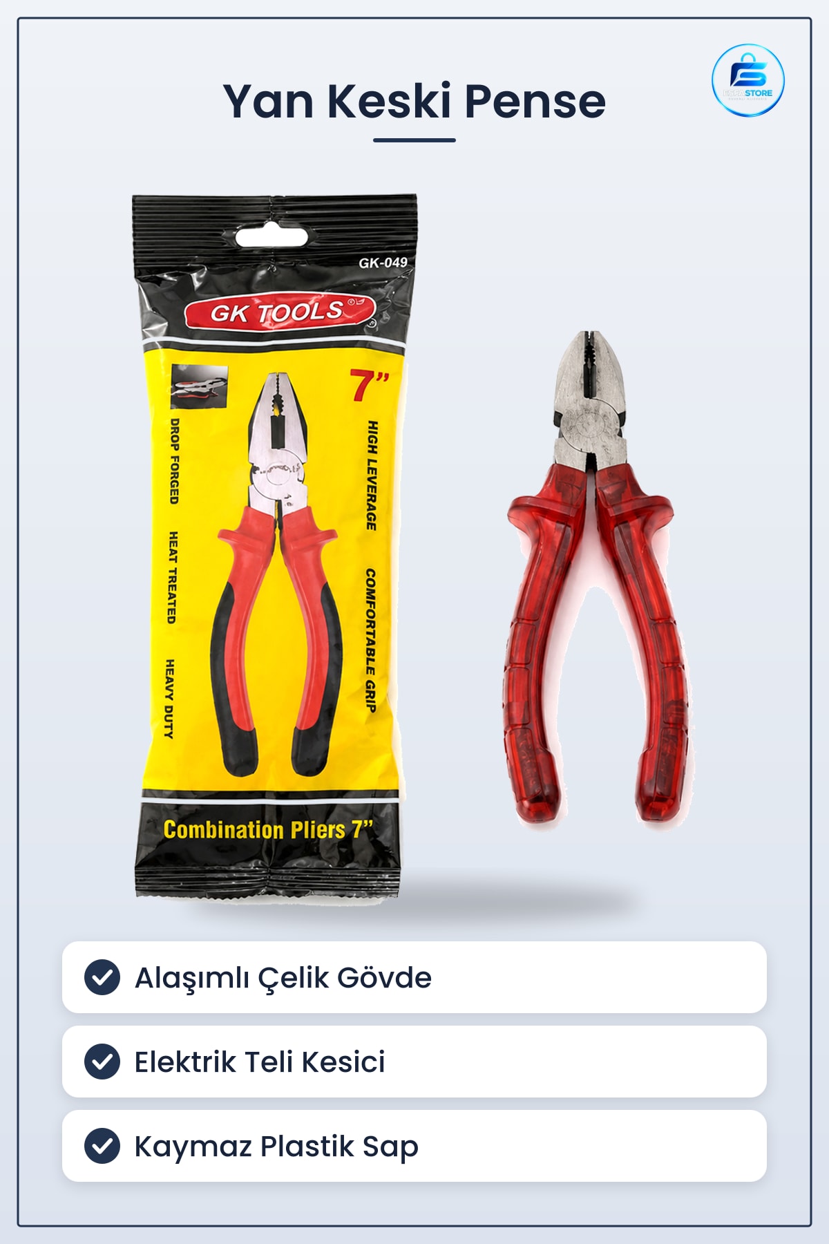 Saplı Yan Keski Pense 180 mm Alaşımlı Çelik Elektrik Teli Kesici Hırdavat Manuel El Aleti