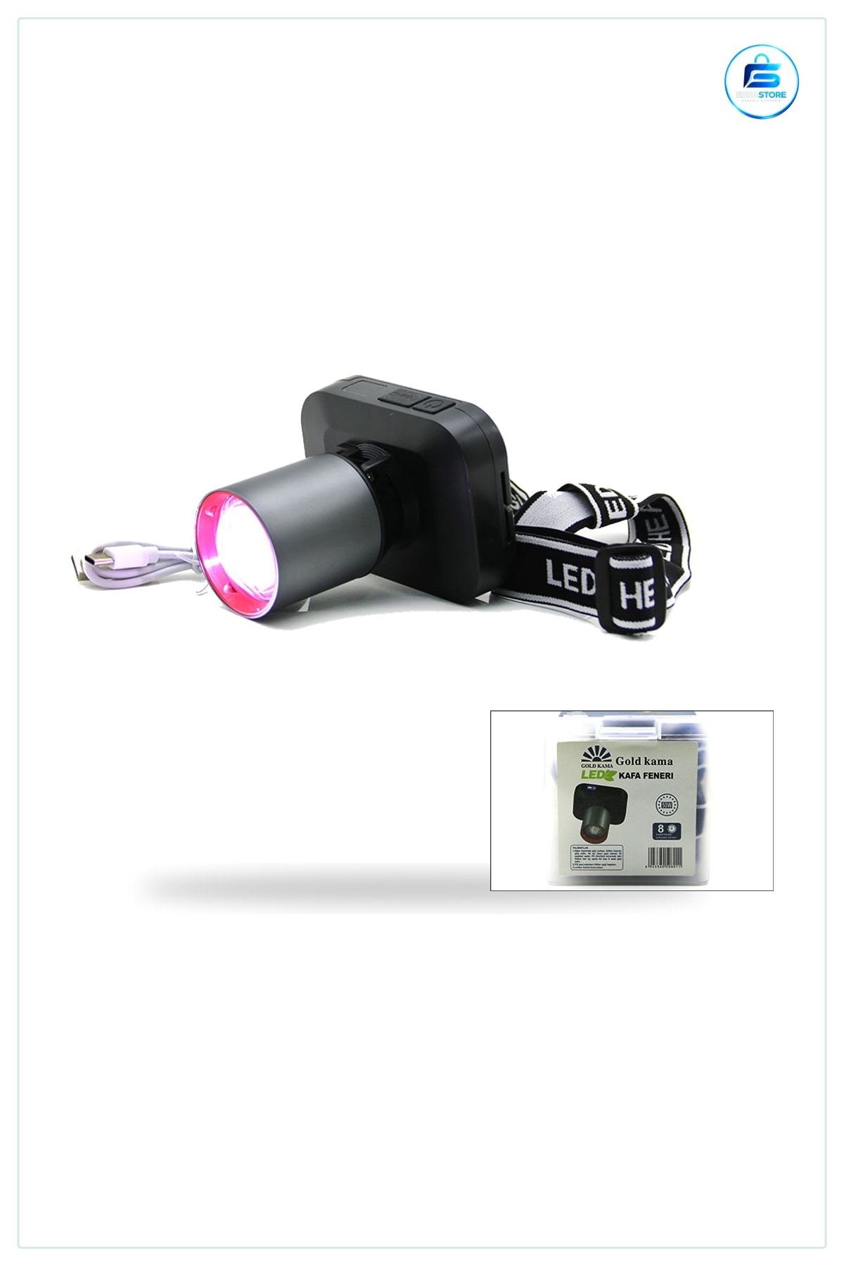 Şarjlı Kafa Lambası 50W USB Type-C Dijital Kademe Ayarlı LED Kamp Bisiklet Balıkçılık Tamir