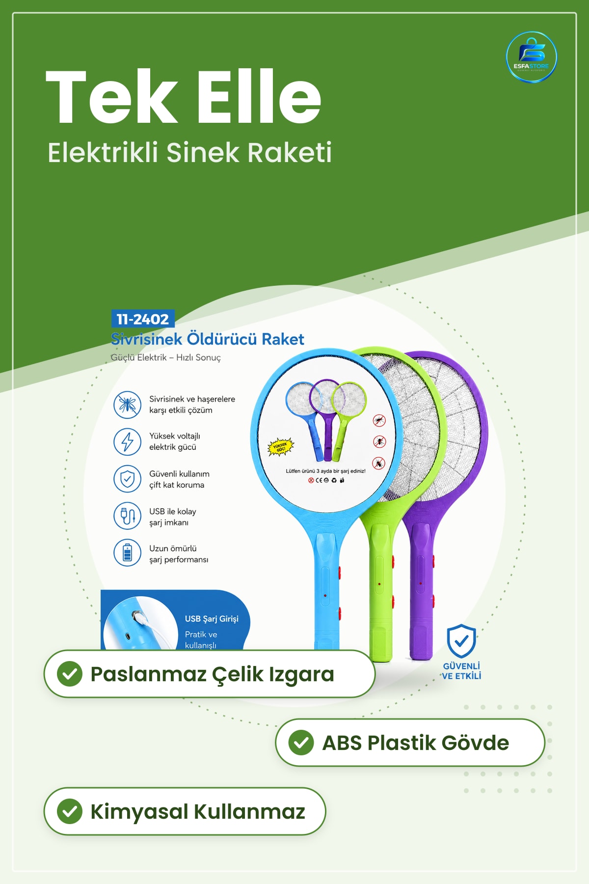 Elektronik Sinek Öldürücü Raket Renkli Elektrikli Sivrisinek Haşere Ev Balkon Mutfak Bahçe