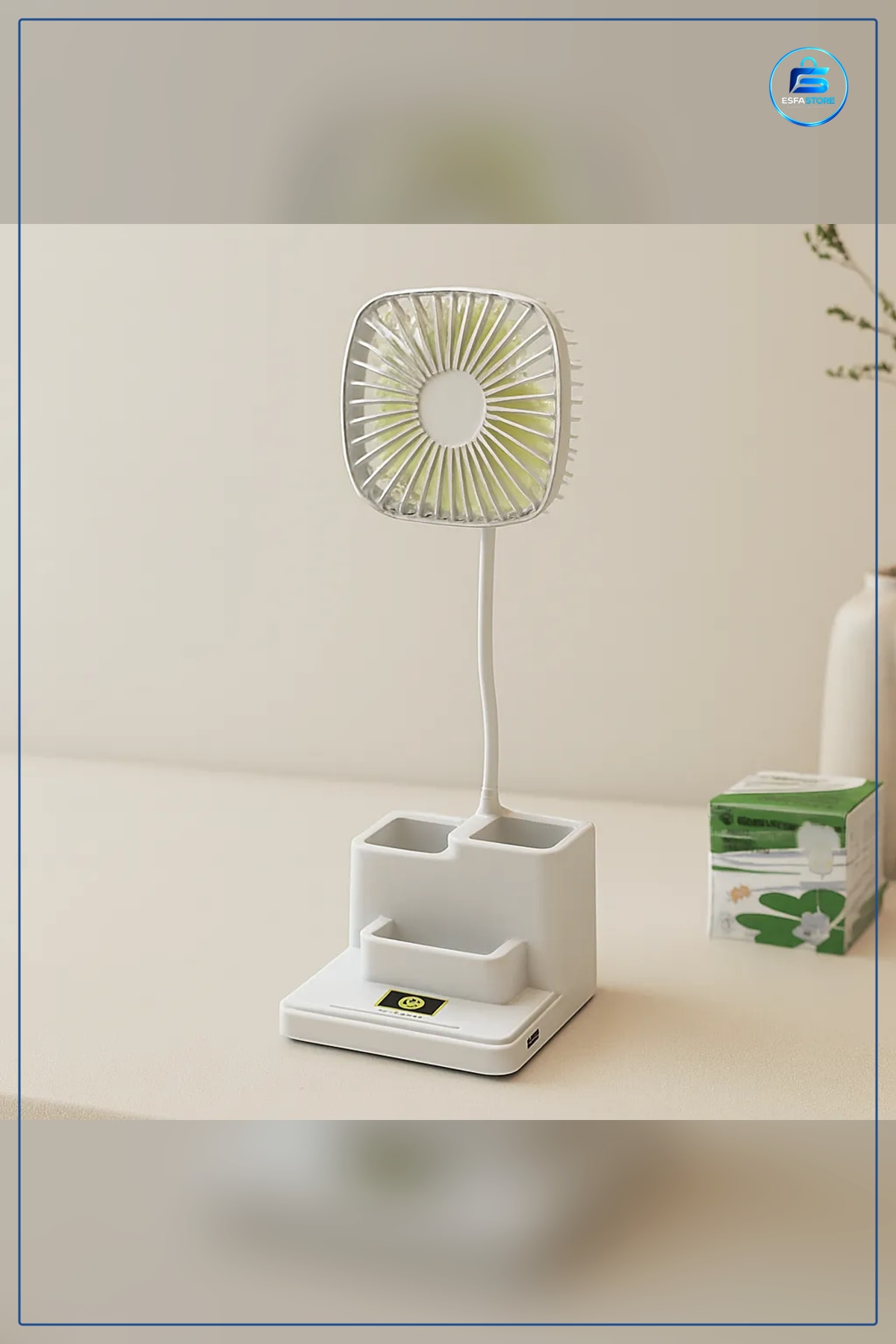 Masaüstü Vantilatör USB Şarjlı Kalemlik ve Telefon Tutuculu Mini Fan Ofis Serinletici Masa