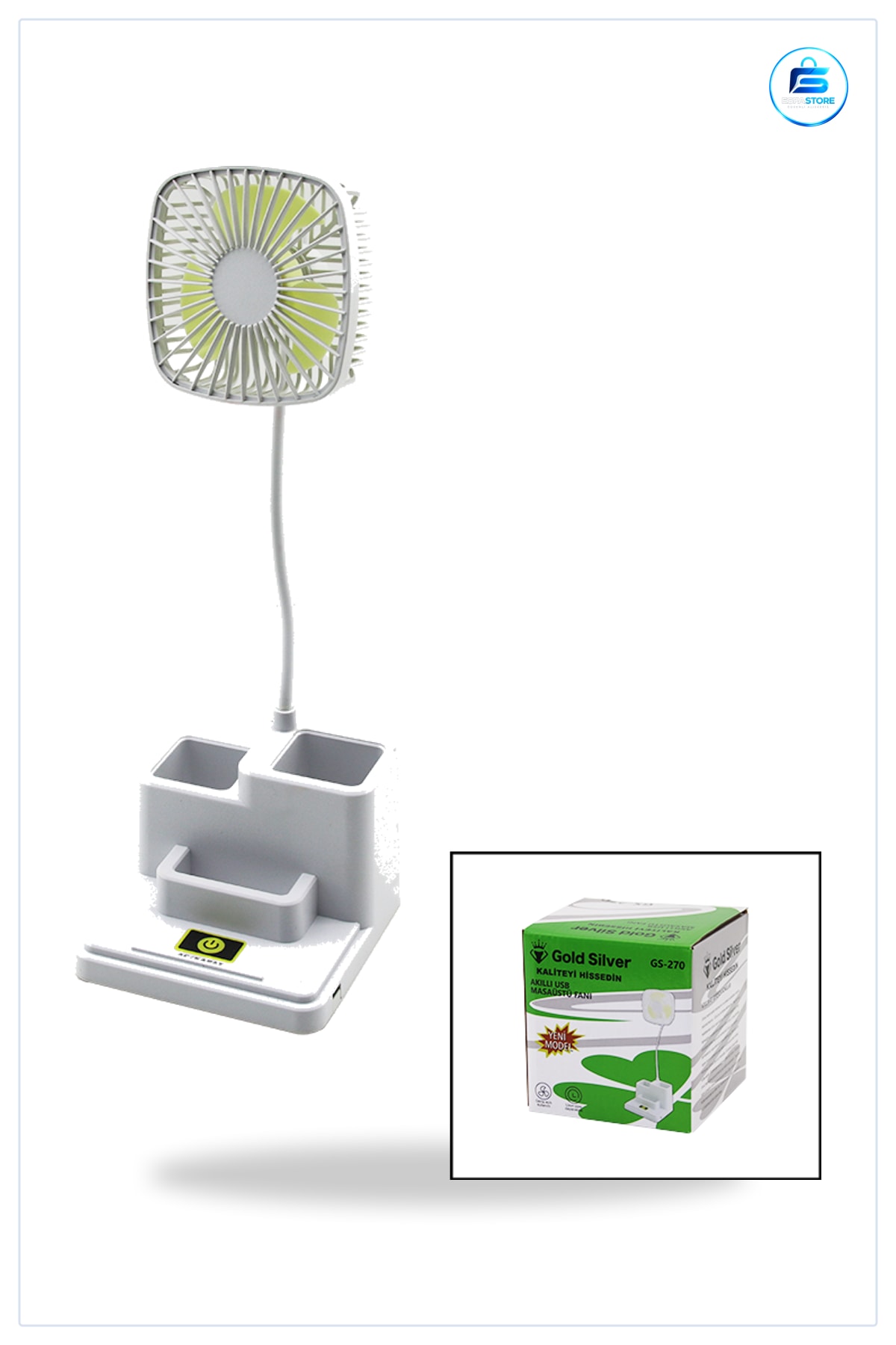 Masaüstü Vantilatör USB Şarjlı Kalemlik ve Telefon Tutuculu Mini Fan Ofis Serinletici Masa