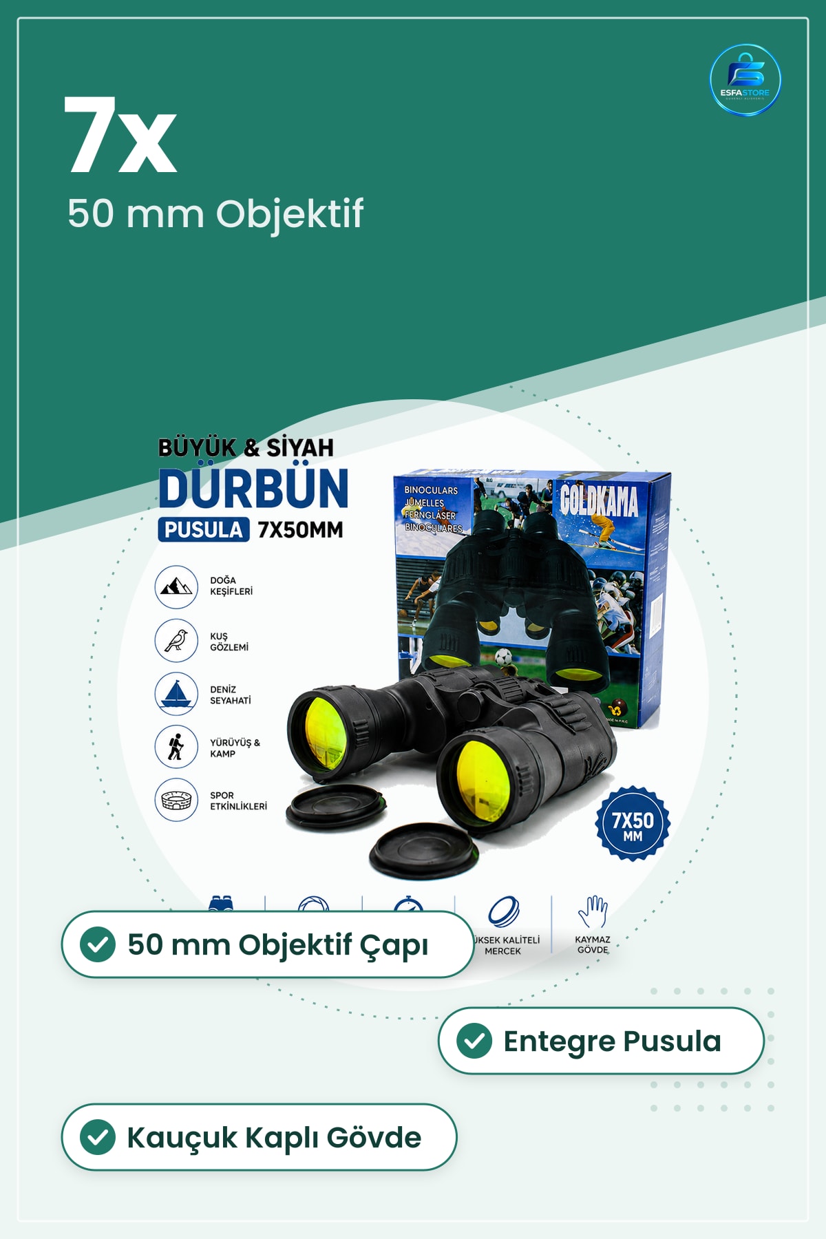 Dürbün Büyük Siyah Pusulal Kamp Kuş Gözlem Denizcilik Doğa Yürüyüş 50 mm Mercek Kullanışlı