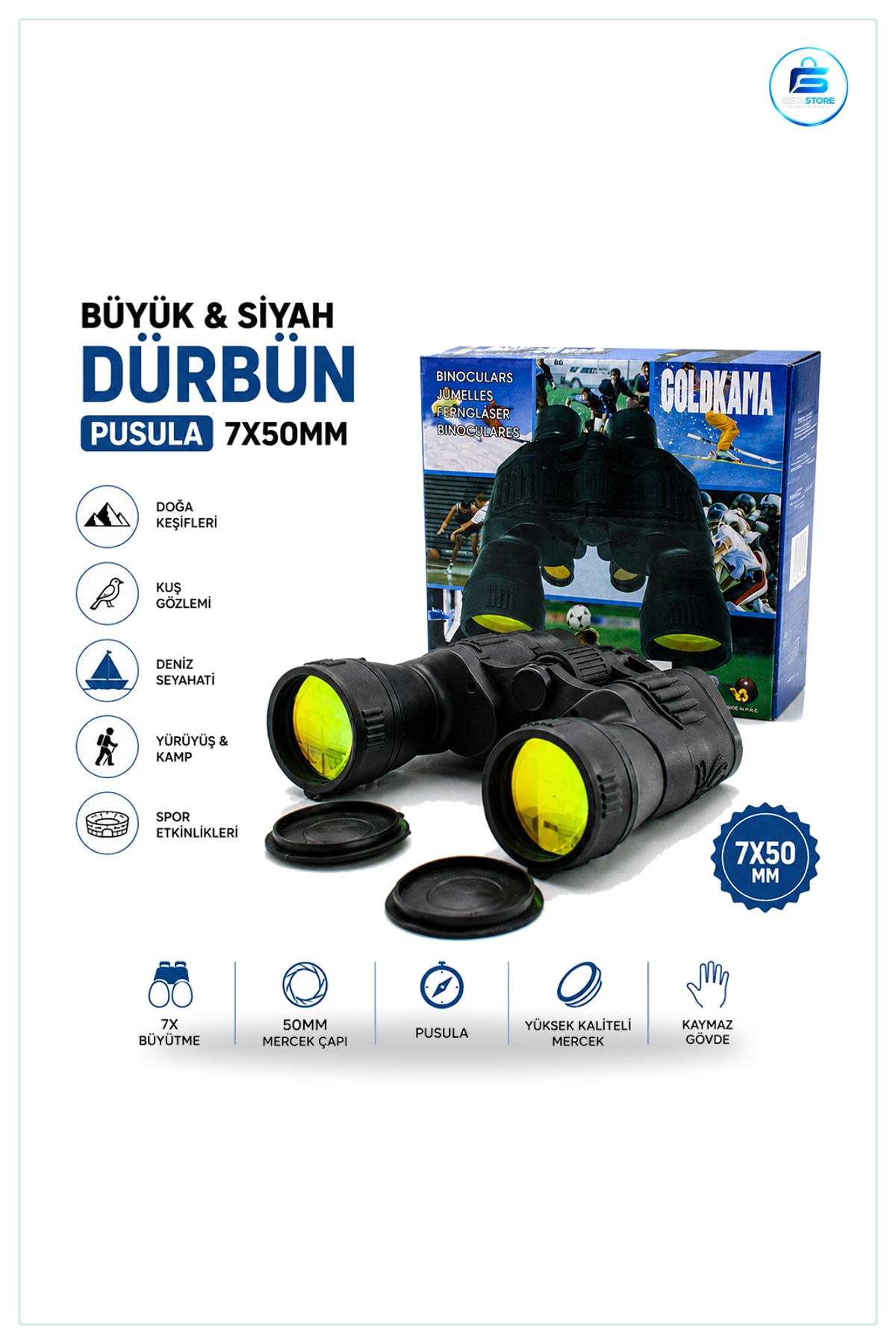 Dürbün Büyük Siyah Pusulal Kamp Kuş Gözlem Denizcilik Doğa Yürüyüş 50 mm Mercek Kullanışlı