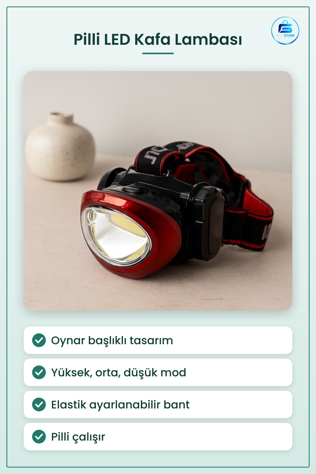 Pilli Kafa Lambası Oynar Başlı LED Fener Kamp Yürüyüş Bisiklet Acil Durum Elastik Ev Atölye