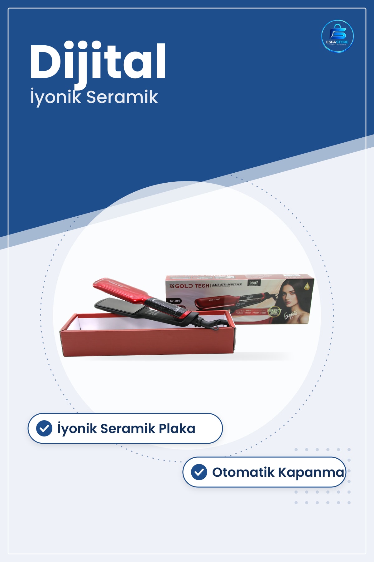 Saç Düzleştirici Dijital Ayarlanabilir İyonik Seramik Kaplı Plakalı Kırmızı Ütü Bakım