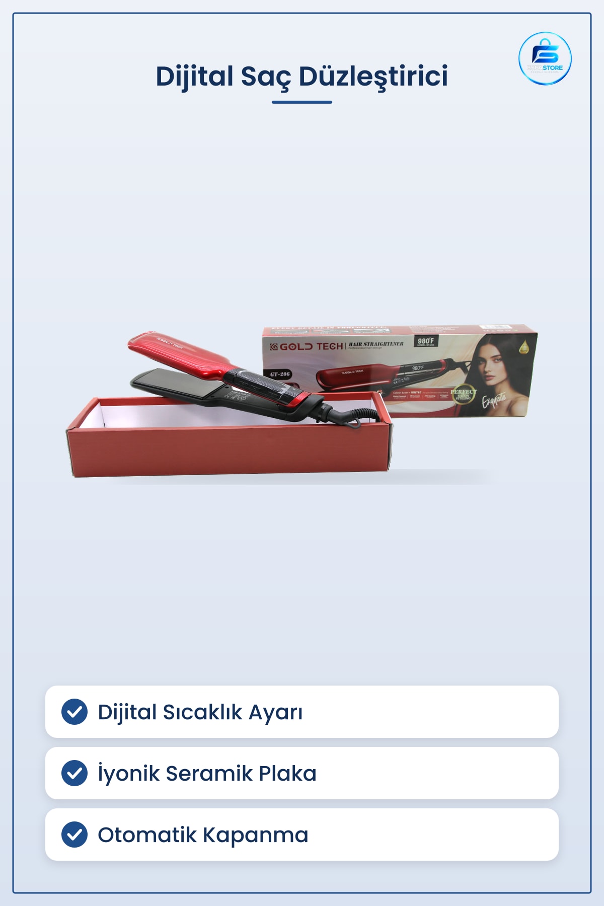 Saç Düzleştirici Dijital Ayarlanabilir İyonik Seramik Kaplı Plakalı Kırmızı Ütü Bakım