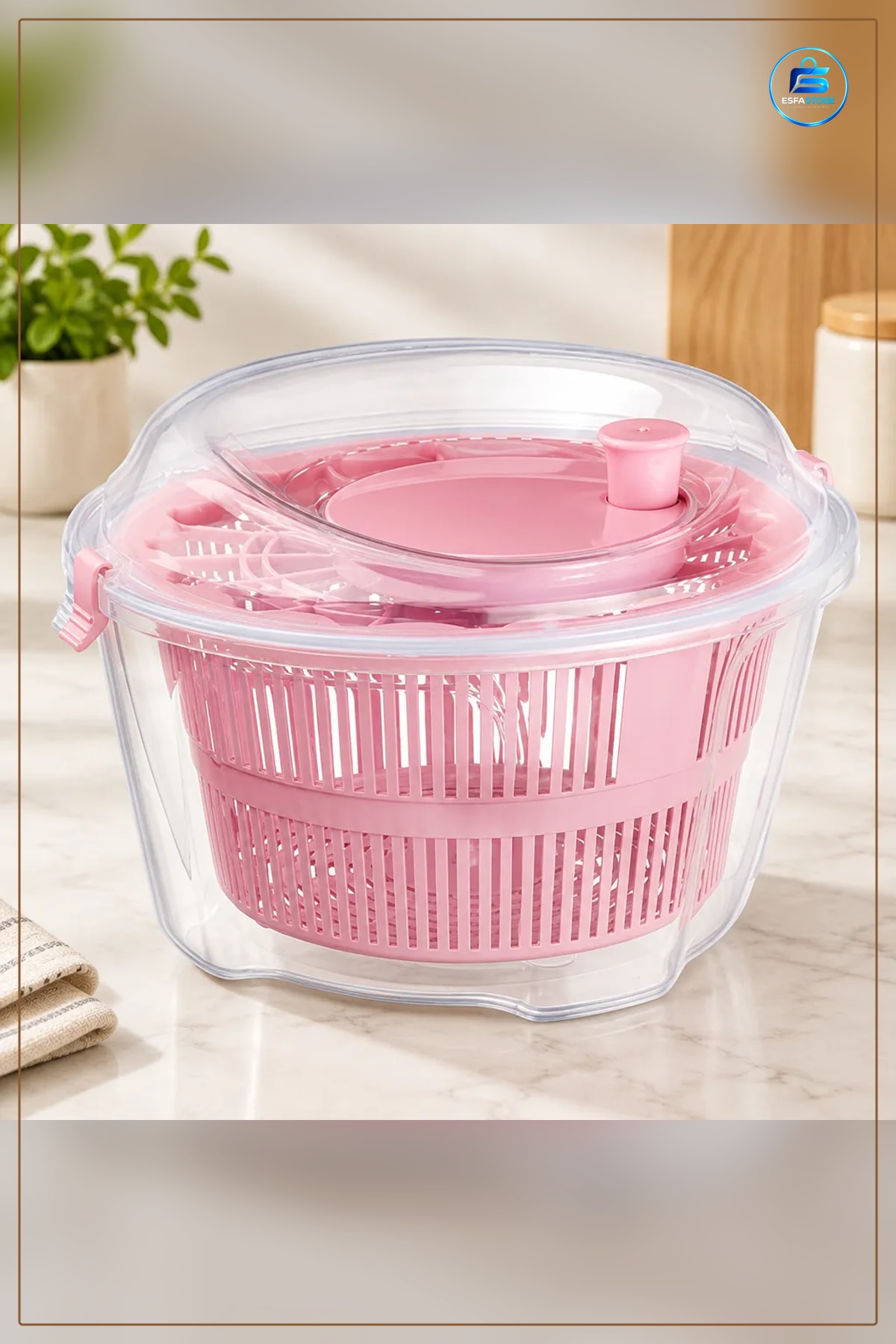 Salata Kurutucu Santrifüj Plastik Pembe Şeffaf Kapaklı Sebze Meyve Yeşillik Kurutma