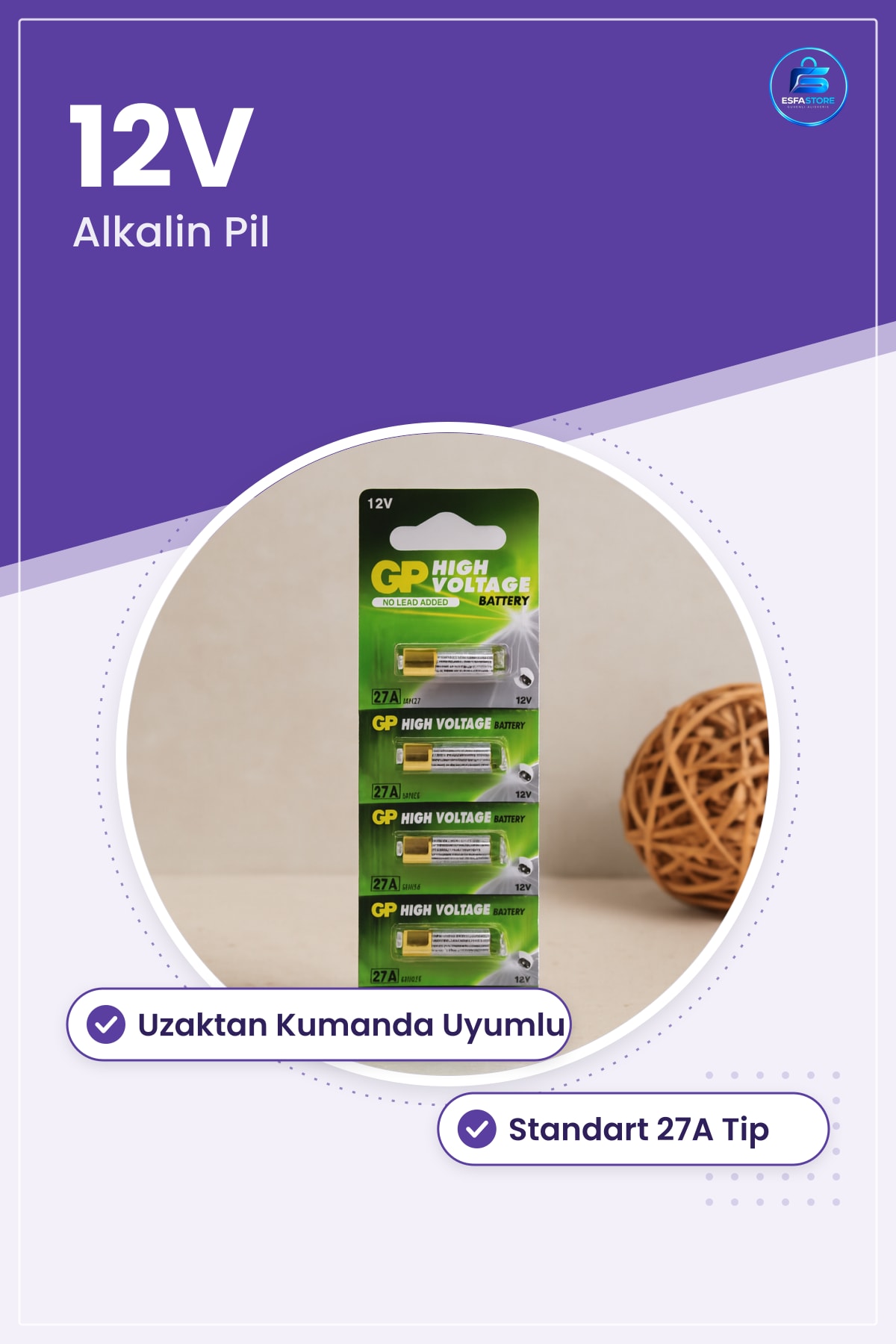 27A 12V Kumanda Pili Alkalin Uzaktan Alarm Cihazları İçin Araç Aksesuarı Dayanıklı Güç Kaynağı