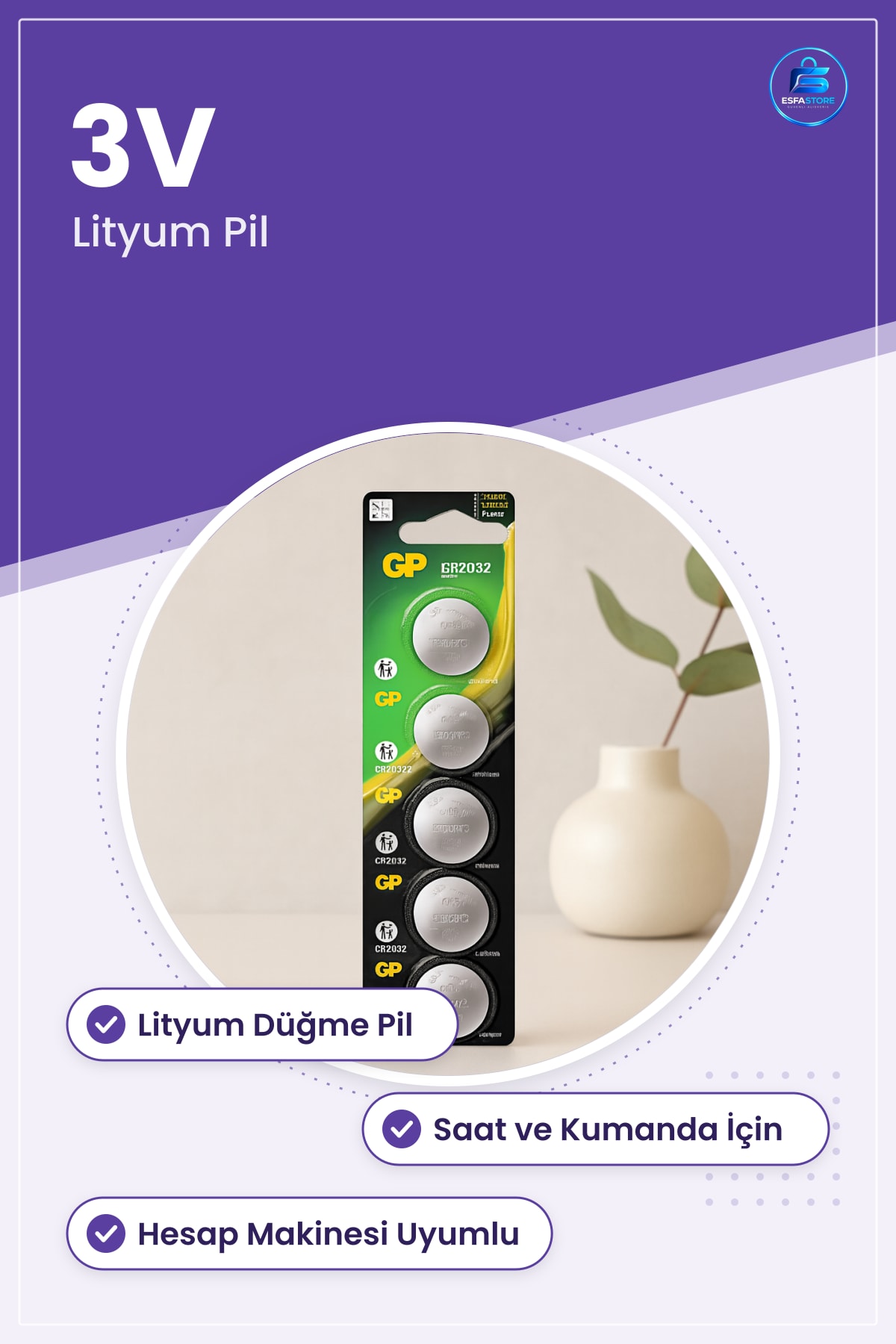 CR2032 3V Lityum Düğme Pil Saat Kumanda Hesap Makinesi Anakart Yuvarlak Kompakt Ofis