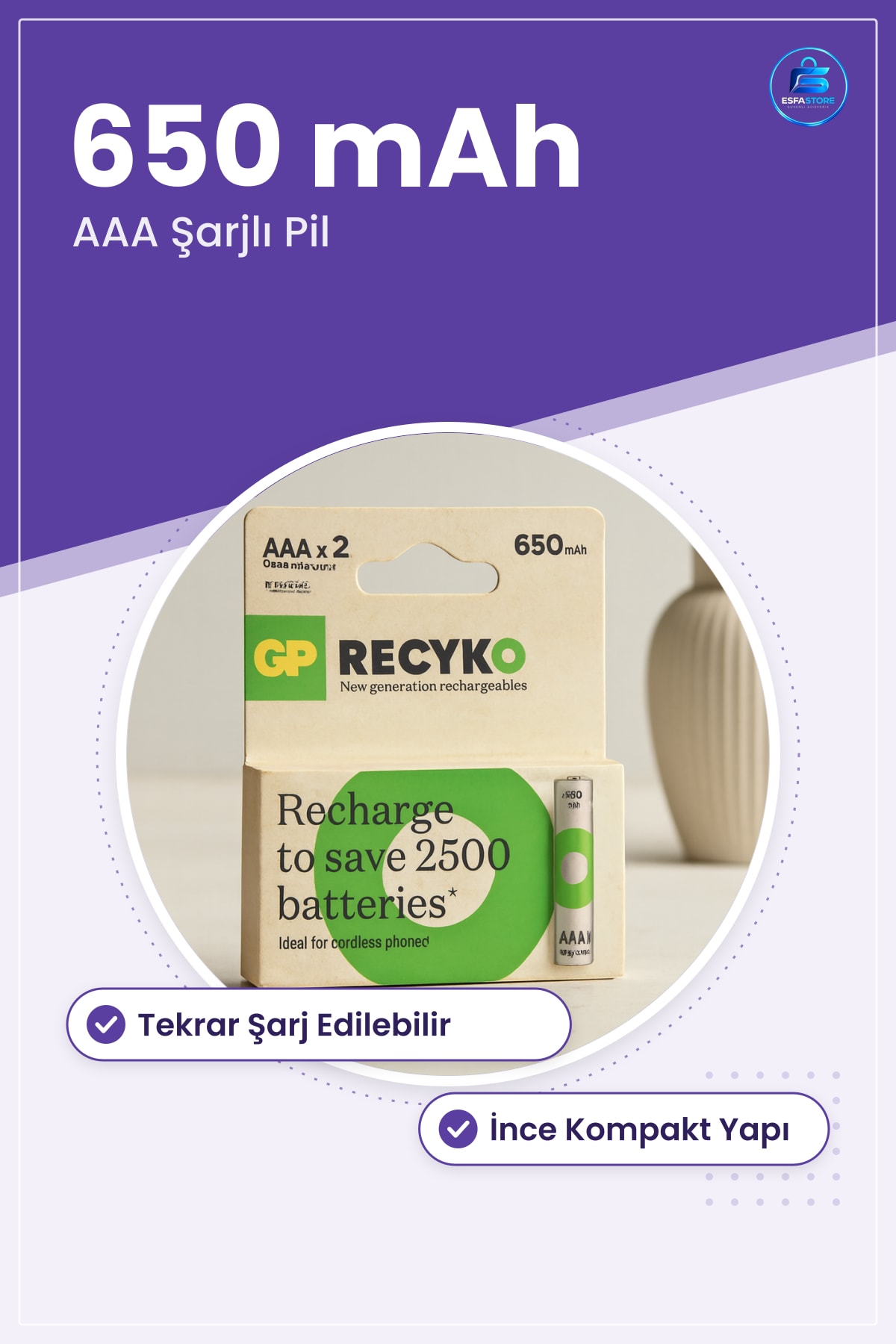 Pil AAA Şarjlı 650 mAh İnce Yeniden Kullanılabilir Kumanda Fare Klavye Oyuncak Ofis Elektronik