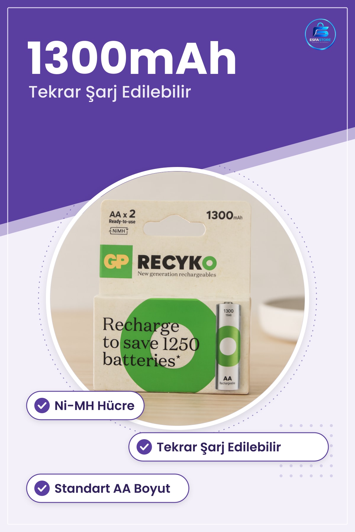 Şarjlı AA Kalem Pil 1300mAh NiMH Tekrar Şarj Edilebilir Kumanda El Feneri Oyuncak Cihazlar İçin
