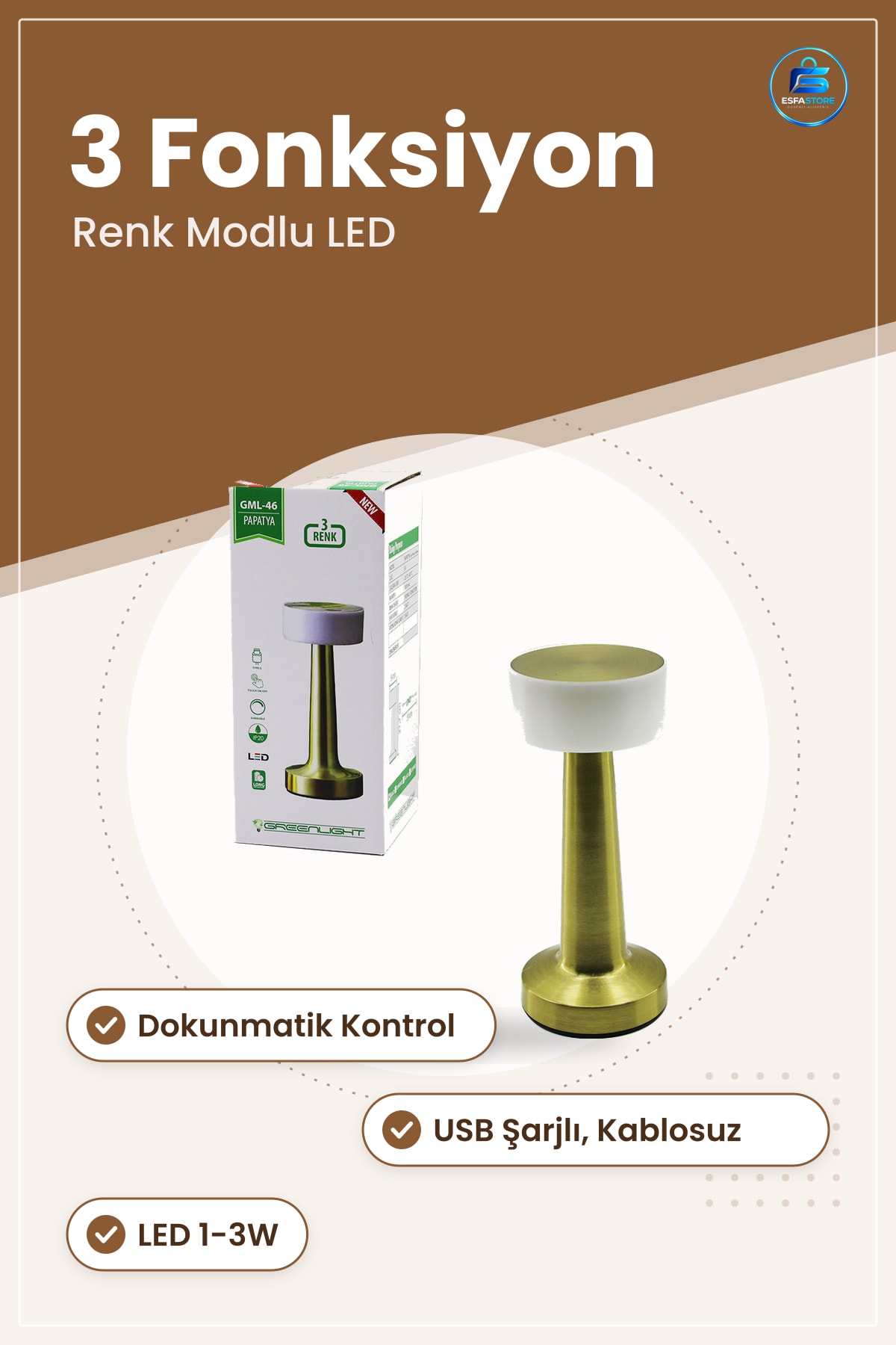 Papatya Dokunmatik USB Şarjlı Masa Lambaı 3 Fonksiyonlu Gece Renk Modlu LED Kablosuz