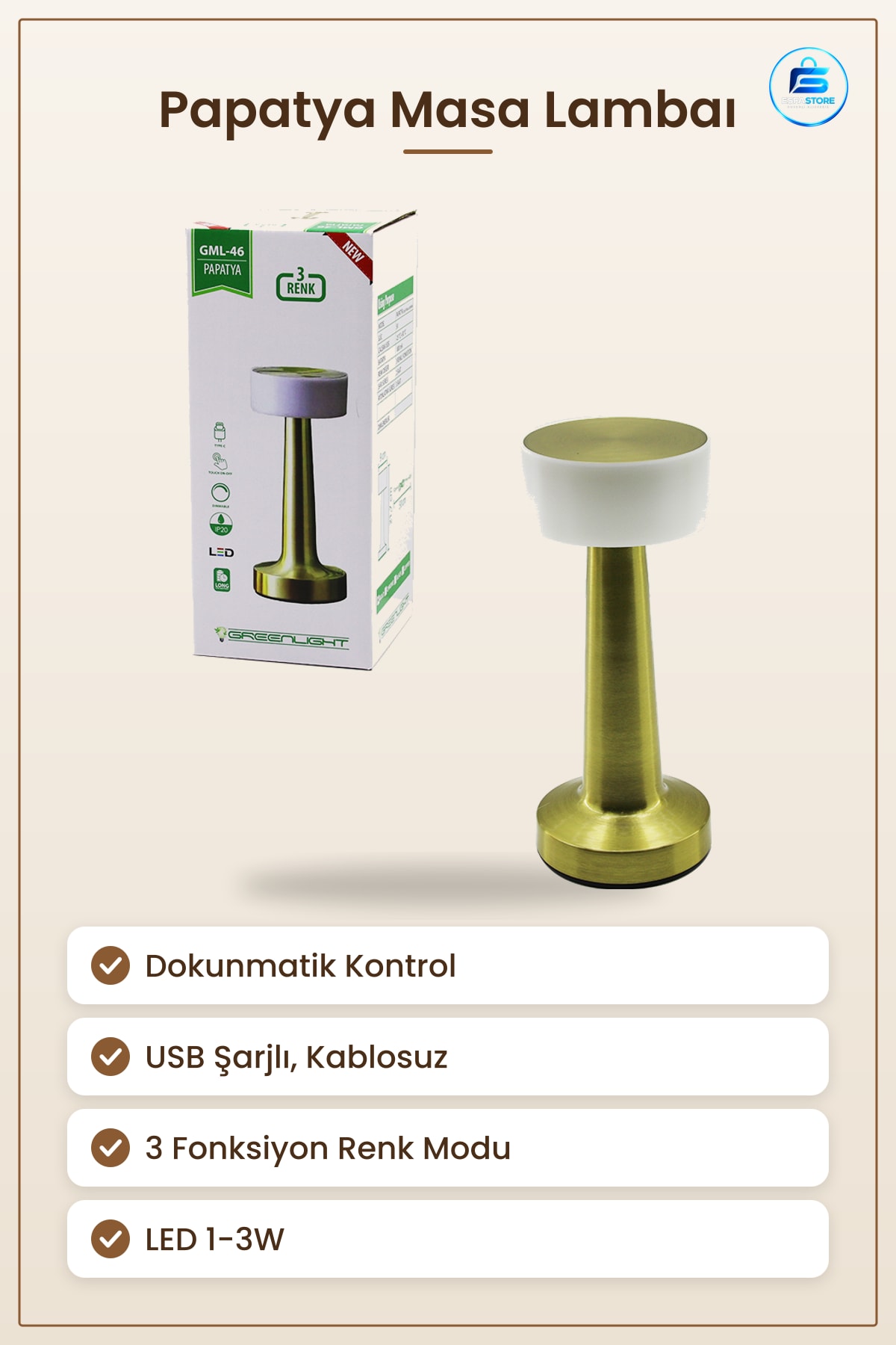 Papatya Dokunmatik USB Şarjlı Masa Lambaı 3 Fonksiyonlu Gece Renk Modlu LED Kablosuz