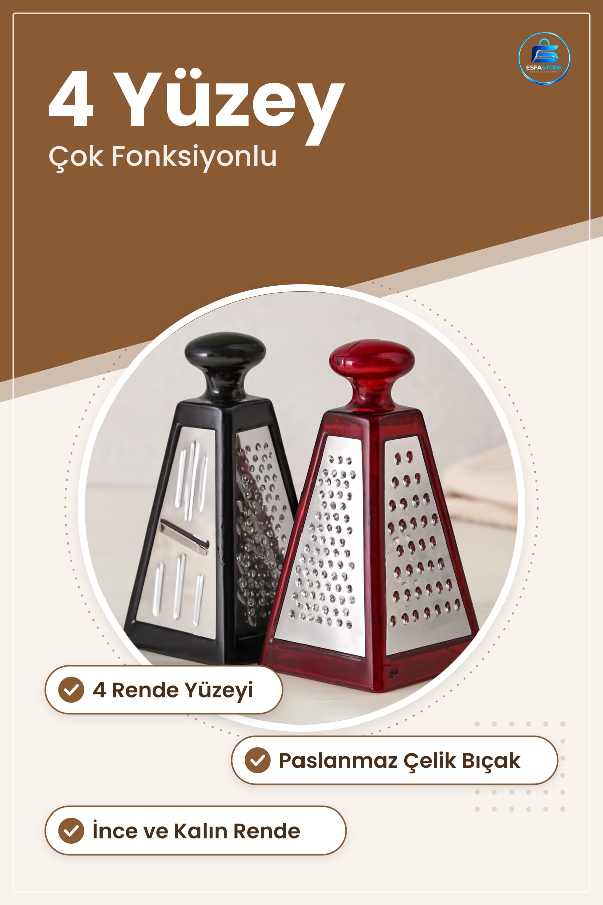 Rende Çok Fonksiyonlu 4 Yüzeyli Mutfak Rendesi Paslanmaz Çelik Bıçaklı İnce Kalın Dilimleyici