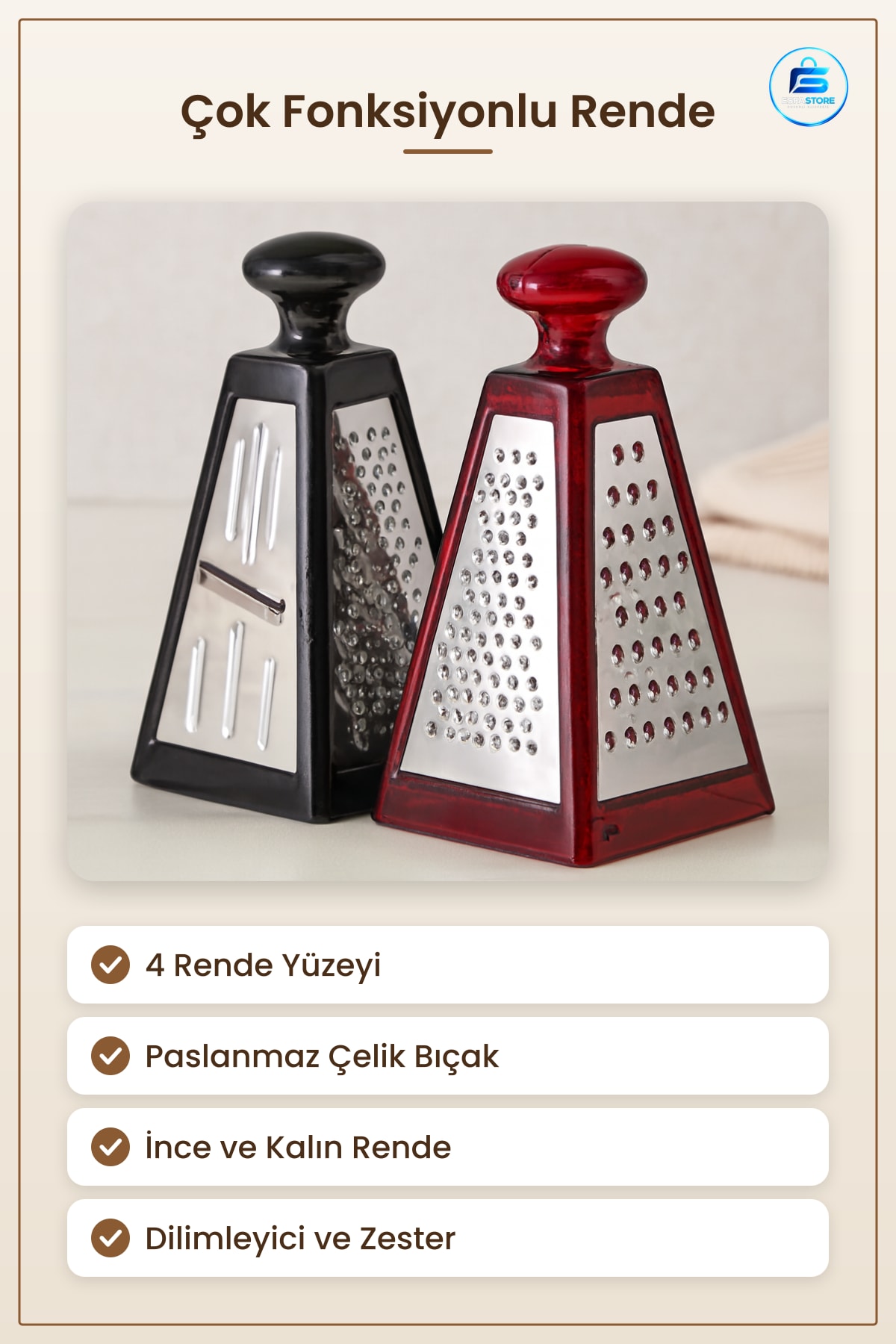 Rende Çok Fonksiyonlu 4 Yüzeyli Mutfak Rendesi Paslanmaz Çelik Bıçaklı İnce Kalın Dilimleyici