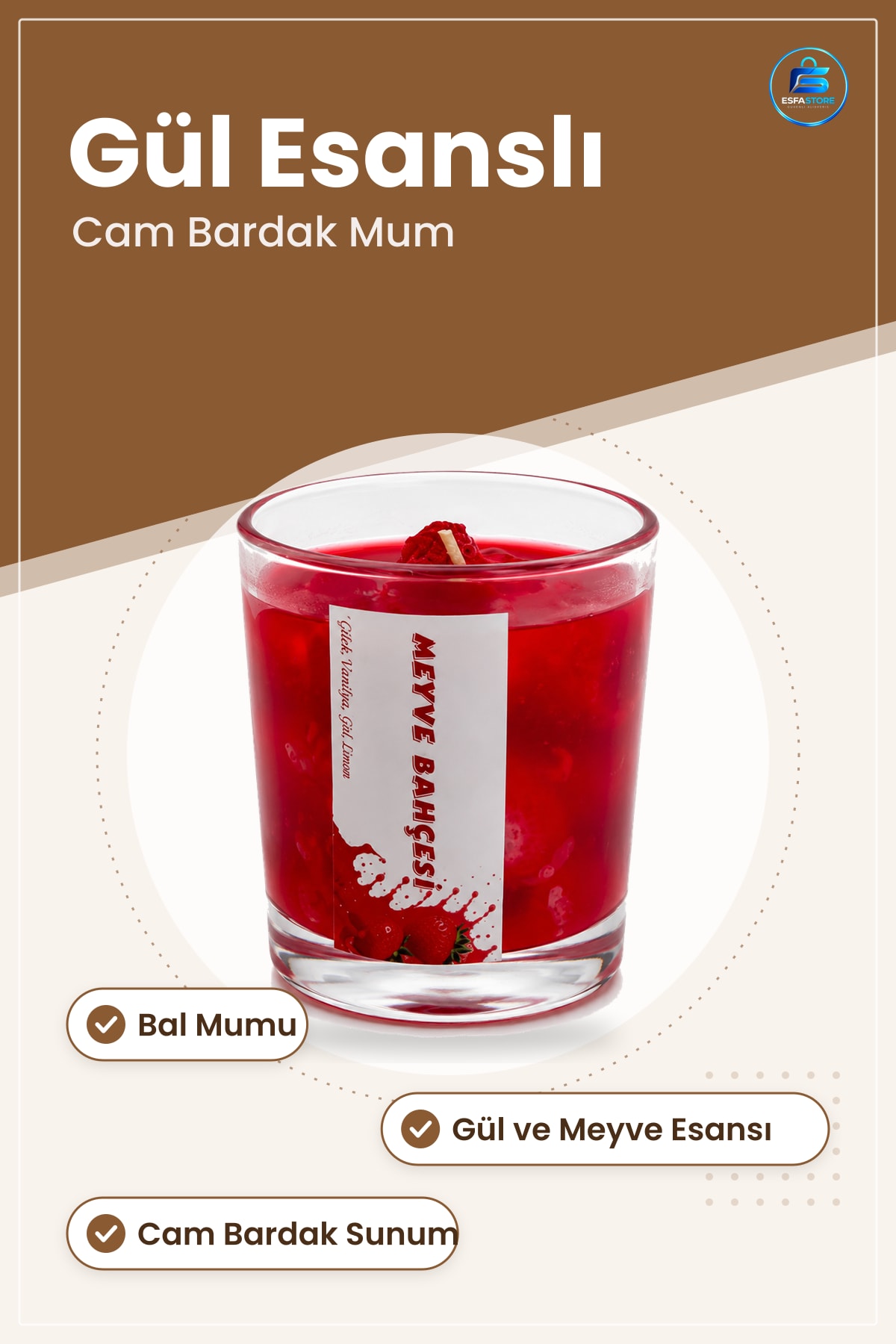 Kokulu Cam Bardak Mum Gül Çilek Vanilya Limon Esanslı Balmumu Ev Dekorasyon Hediyelik Oda Kokusu