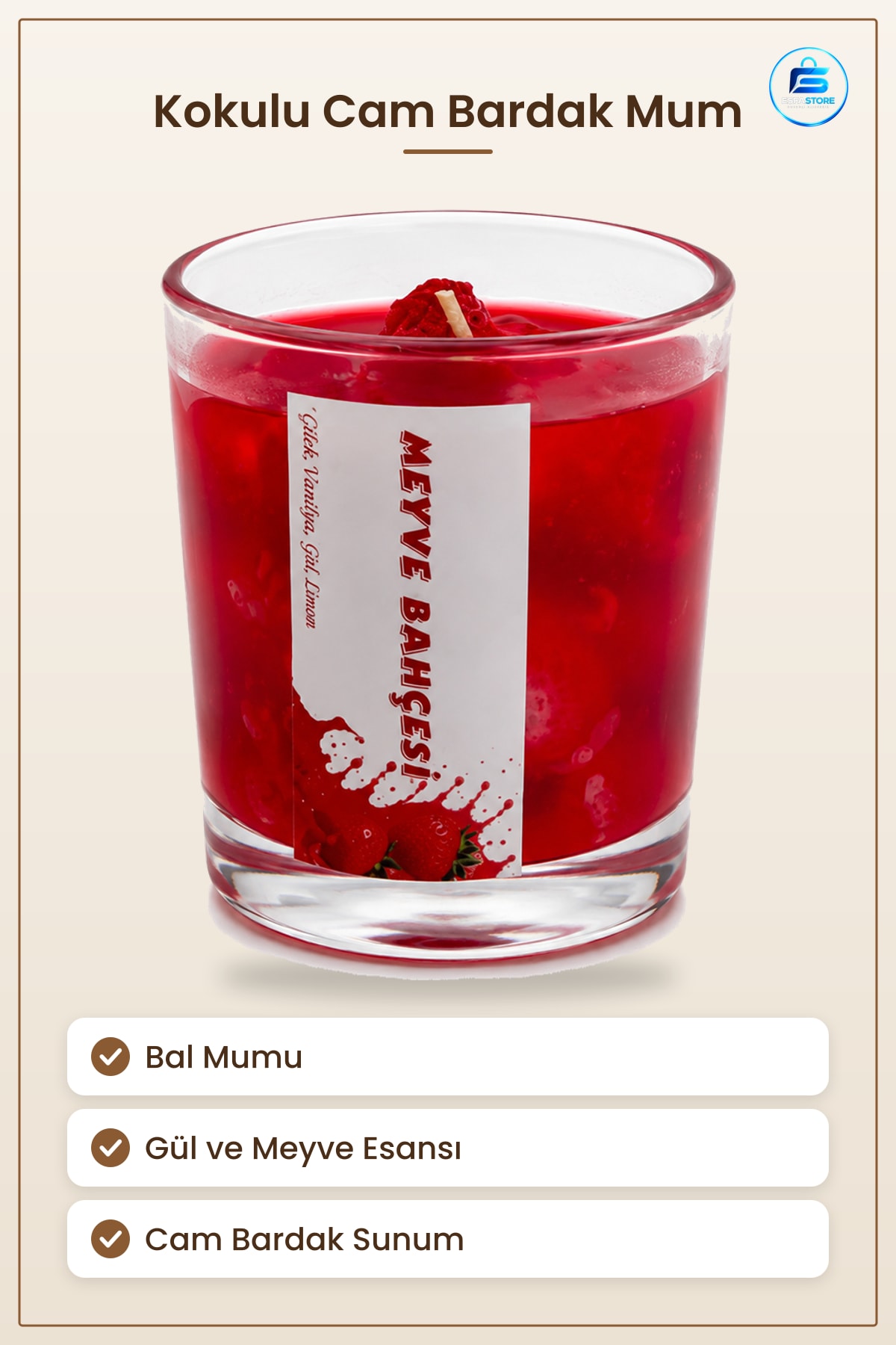 Kokulu Cam Bardak Mum Gül Çilek Vanilya Limon Esanslı Balmumu Ev Dekorasyon Hediyelik Oda Kokusu