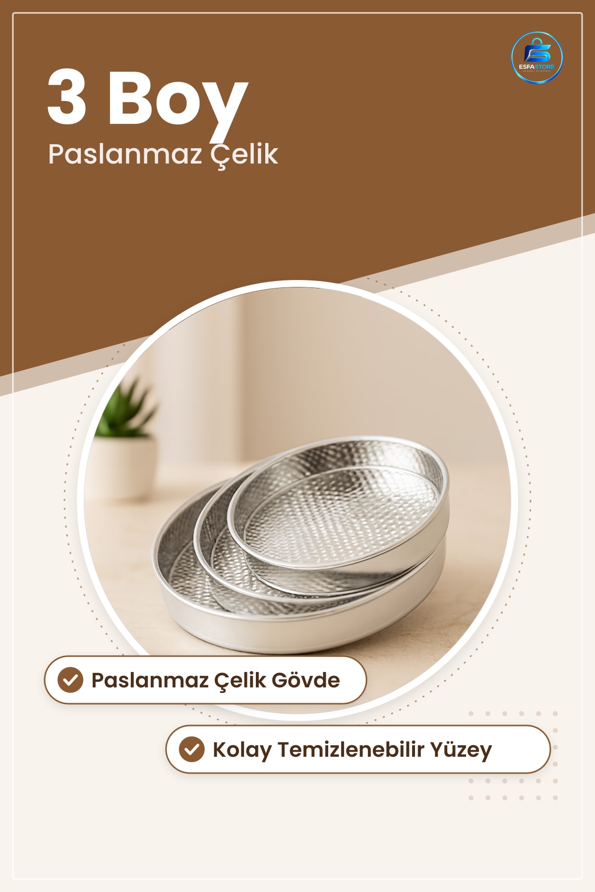 Çiğ Köfte Tepsi Takımı 3 Boy Paslanmaz Yuvarlak Sofra Servis Hazırlık Ev Restoran Kullanımı