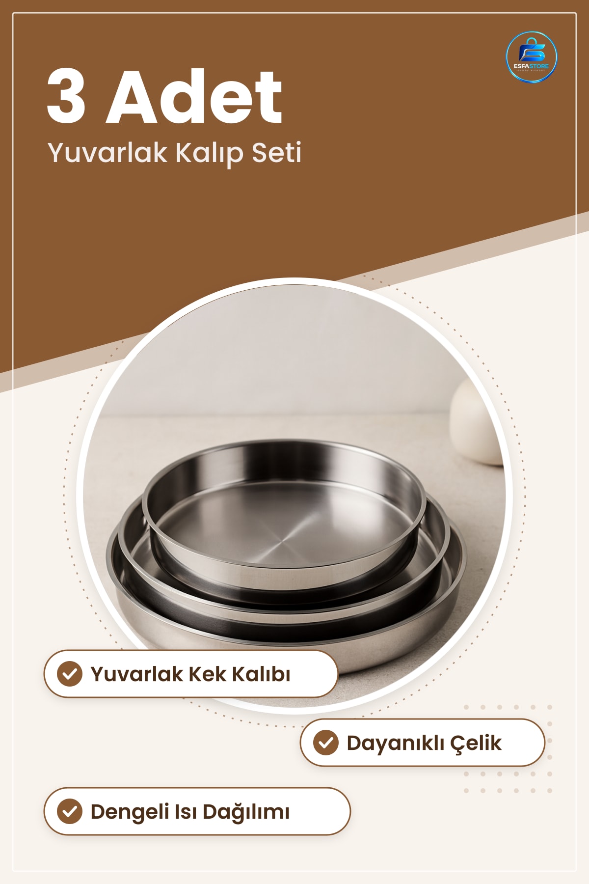 Çelik Fırın Tepsisi 3 Adet Yuvarlak Kek Kalıbı Pişirme Tepsi Seti Dayanıklı Mutfak Yaşam