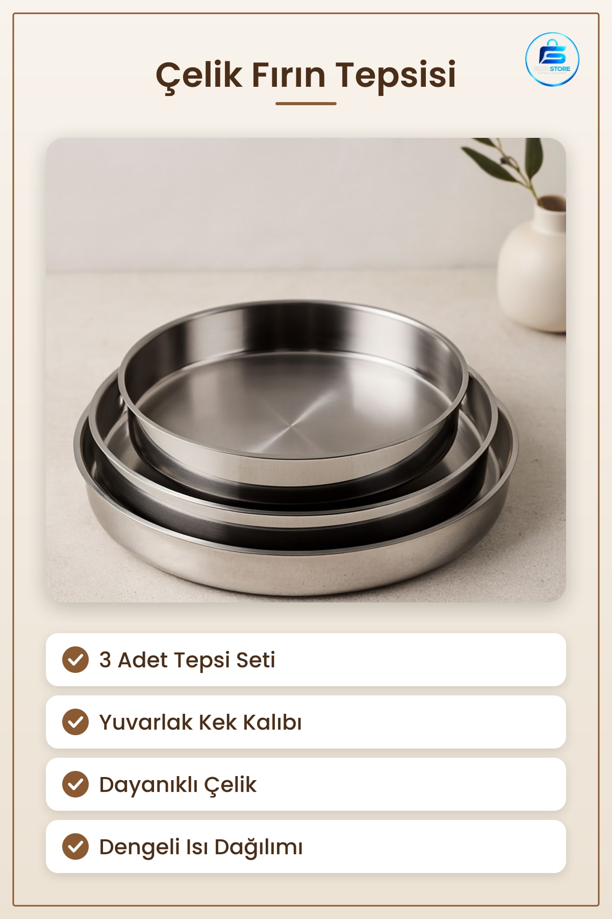Çelik Fırın Tepsisi 3 Adet Yuvarlak Kek Kalıbı Pişirme Tepsi Seti Dayanıklı Mutfak Yaşam