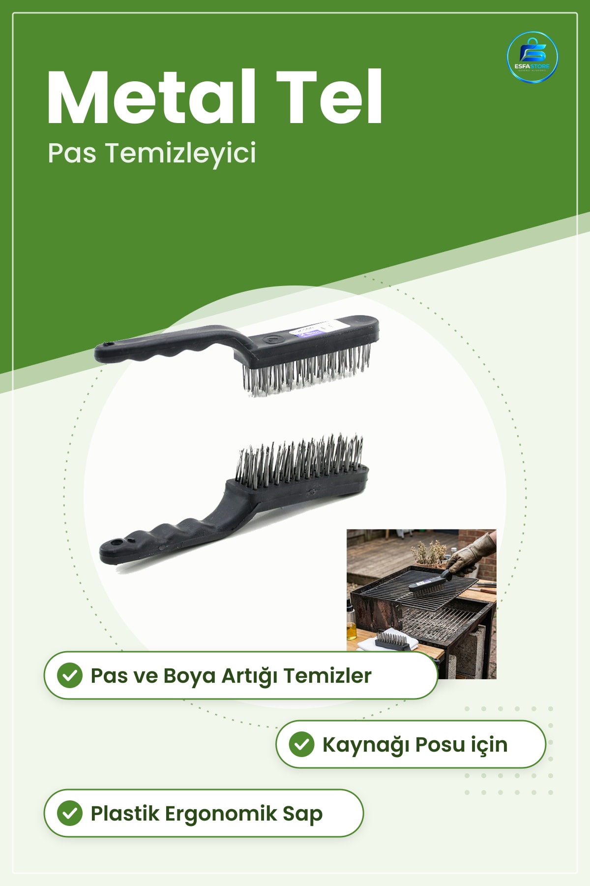 Metal Tel Fırça Plastik Saplı Pas Boya Kaynağı Pası Temizleme Atölye Tamir Bakım Yüzey Hazırlama