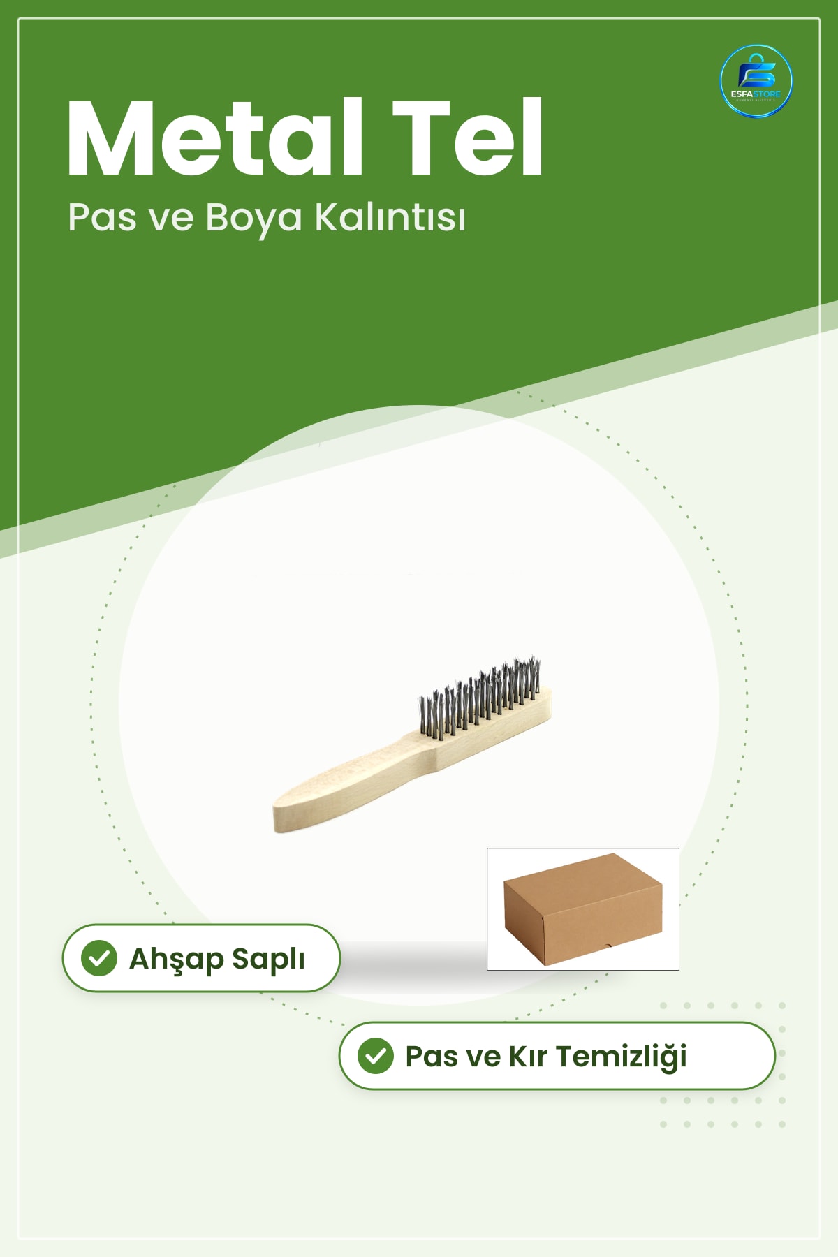 Temizlik Fırçası Ahşap Saplı Metal Tel Fırça Pas Kir Boya Kalıntısı Temizleme Atölye