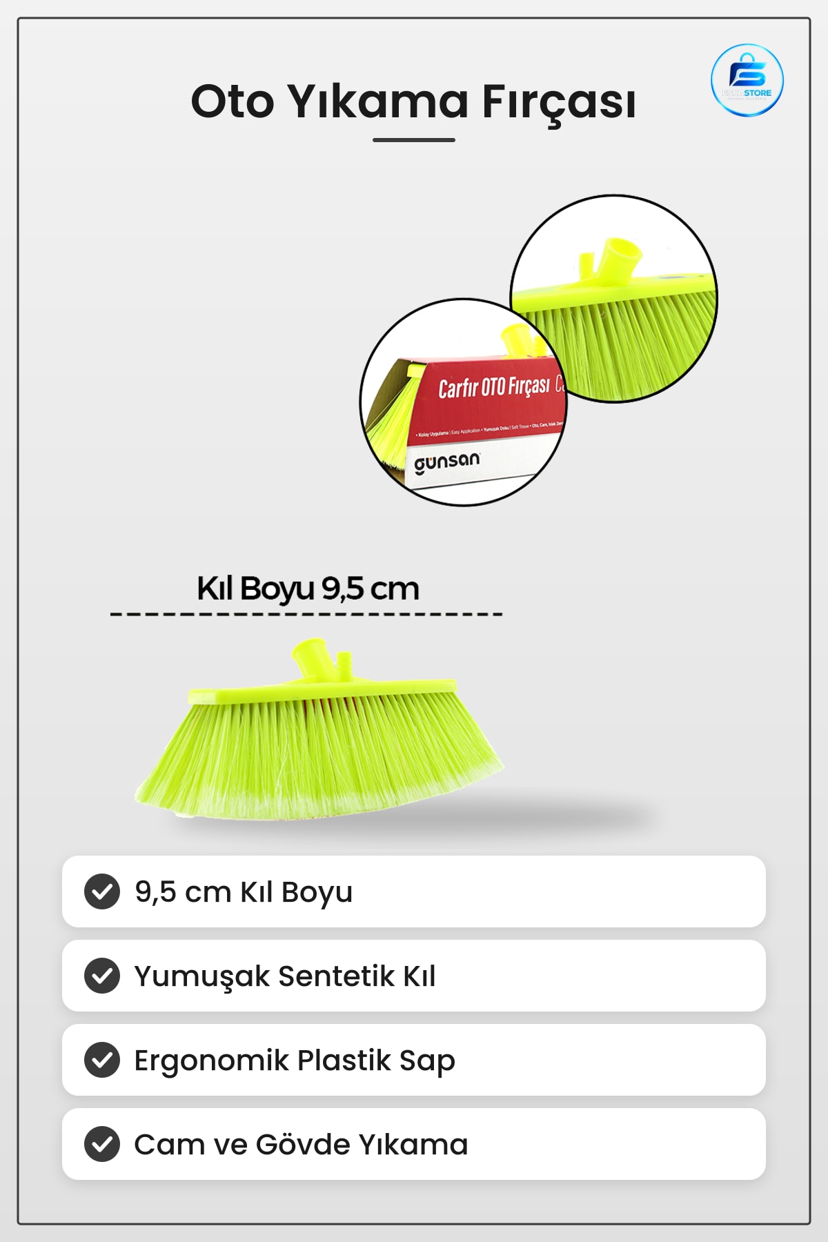 Oto Yıkama Fırçası Yumuşak Kıllı Kıl Boyu 9,5 cm Araç Gövdesi Cam Temizlik Sentetik