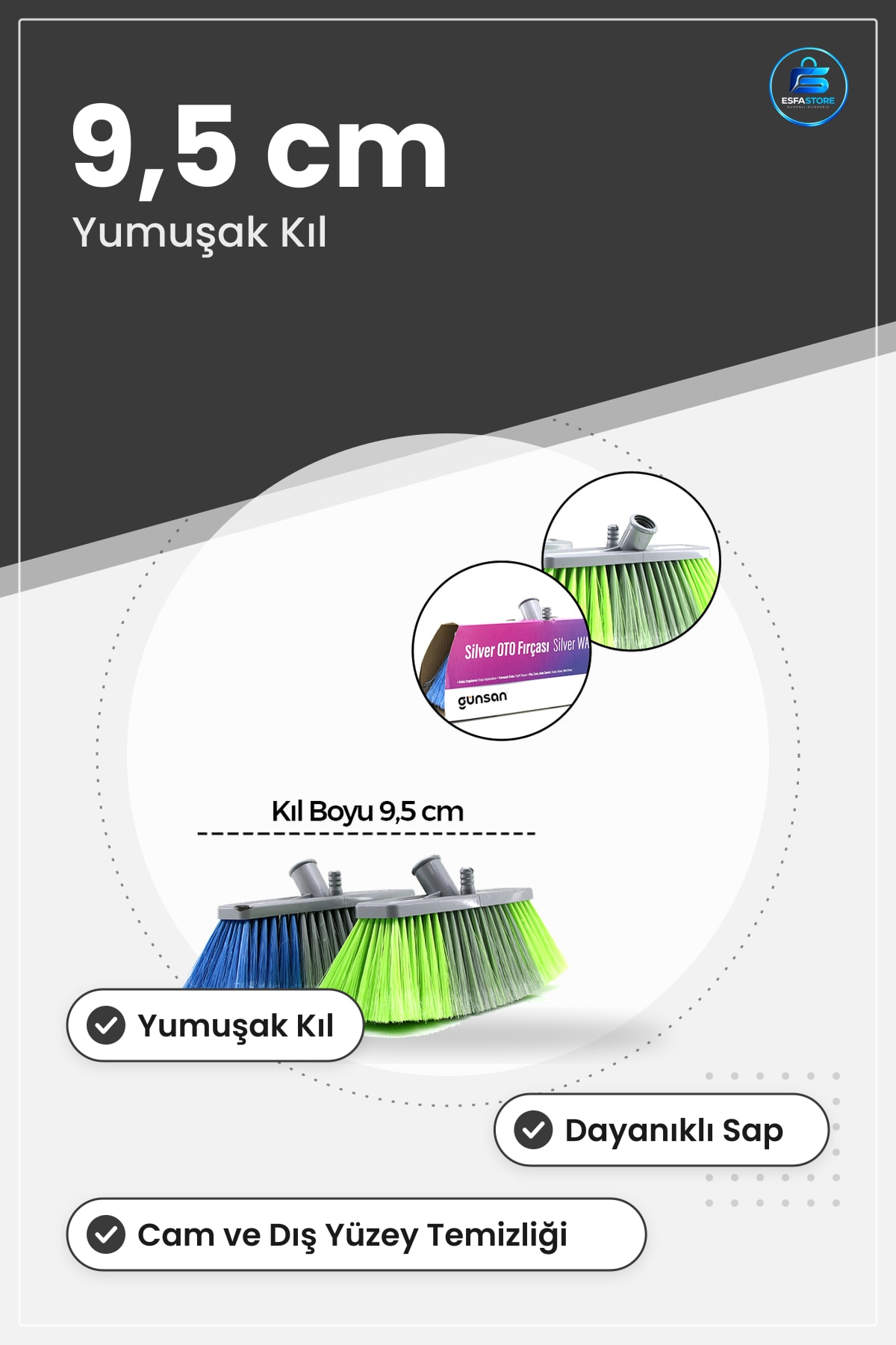Oto Yıkama Fırçası Yumuşak Kıl 9,5 cm Dayanıklı Sap Araç Cam Dış Yüzey Temizlik Başlığı