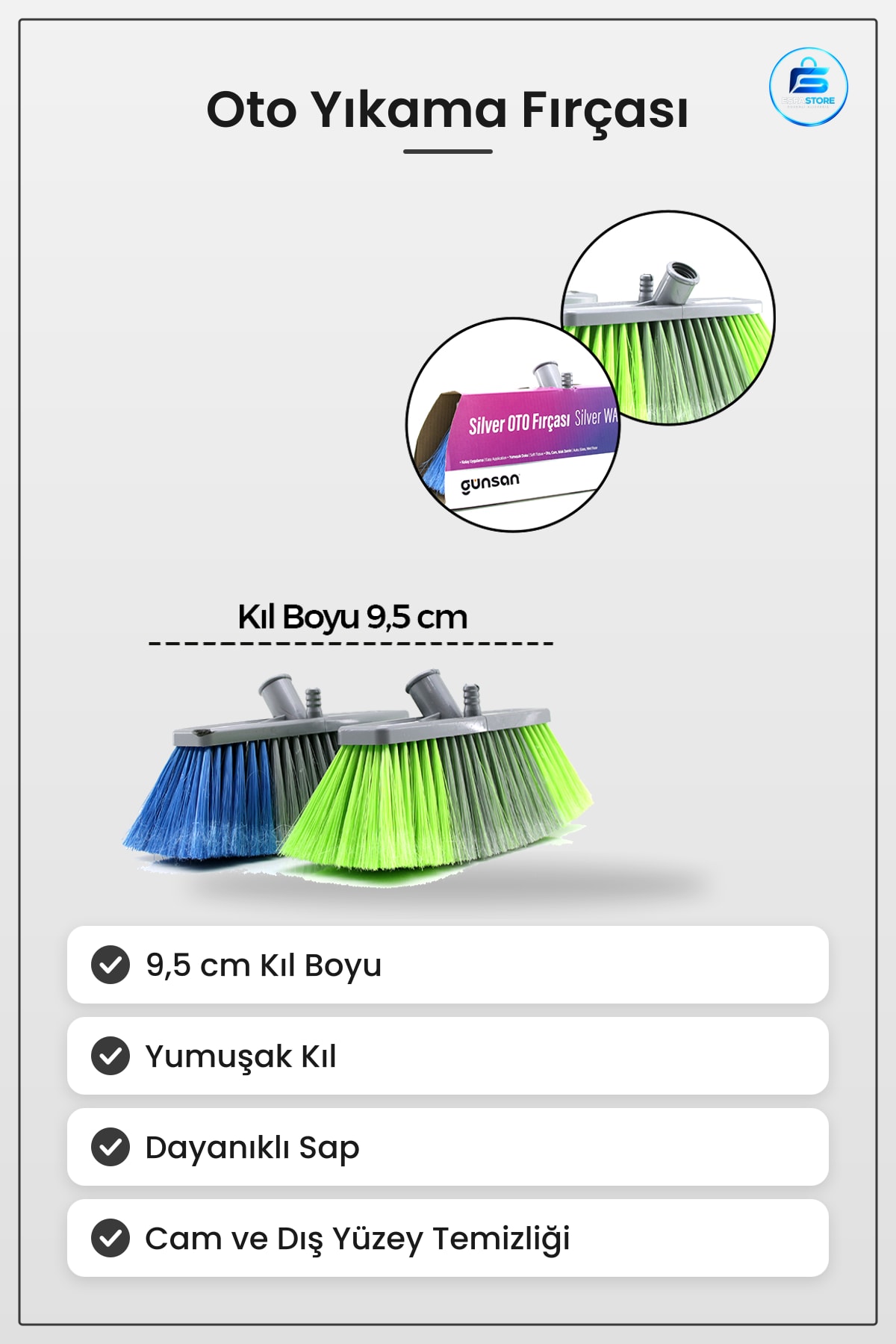 Oto Yıkama Fırçası Yumuşak Kıl 9,5 cm Dayanıklı Sap Araç Cam Dış Yüzey Temizlik Başlığı