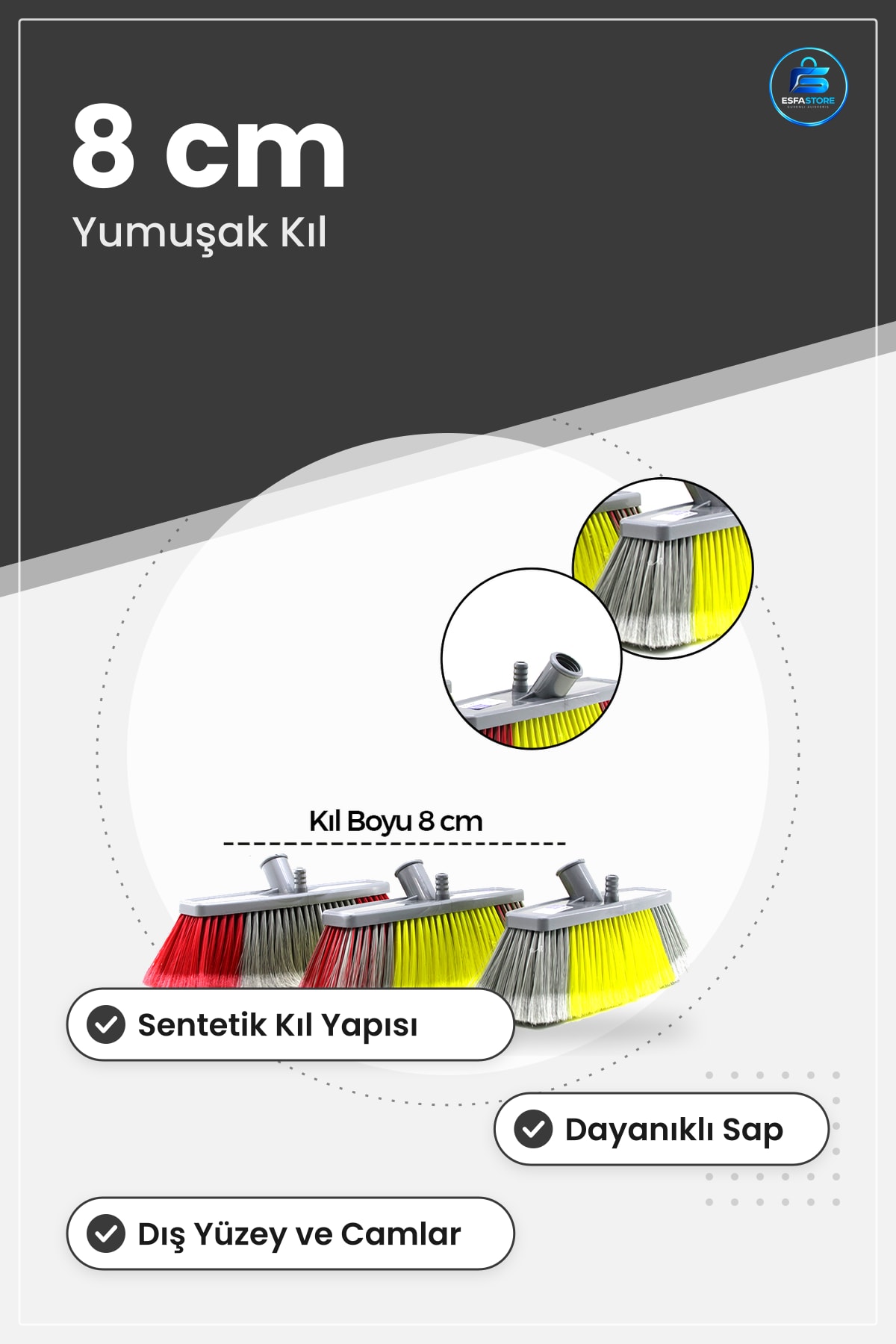 Oto Yıkama Fırçası Yumuşak Kıl 8 cm Sentetik Dayanıklı Sap Araç Dış Yüzey Cam Temizlik