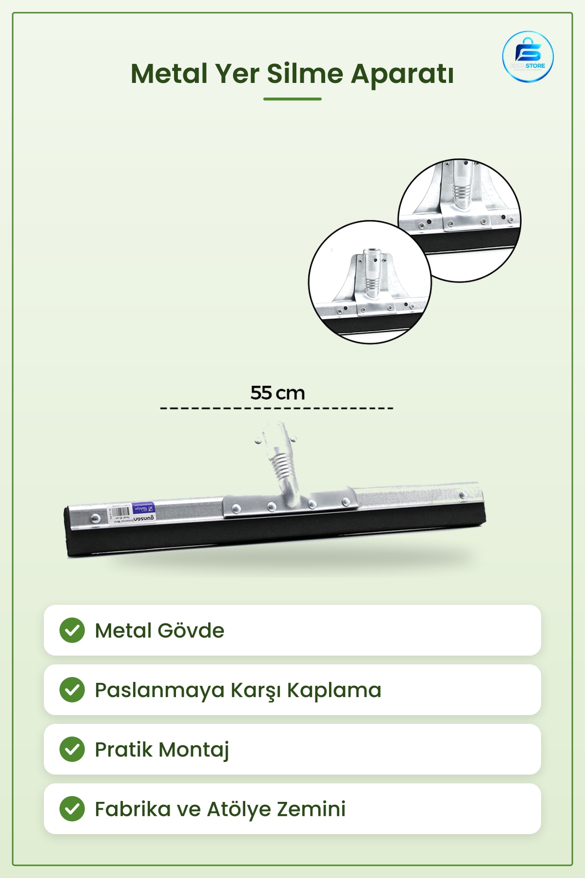 Endüstriyel Metal Yer Silme Aparatı Çekpas Paspas Zemin Temizlik Silecek Fabrika Atölye
