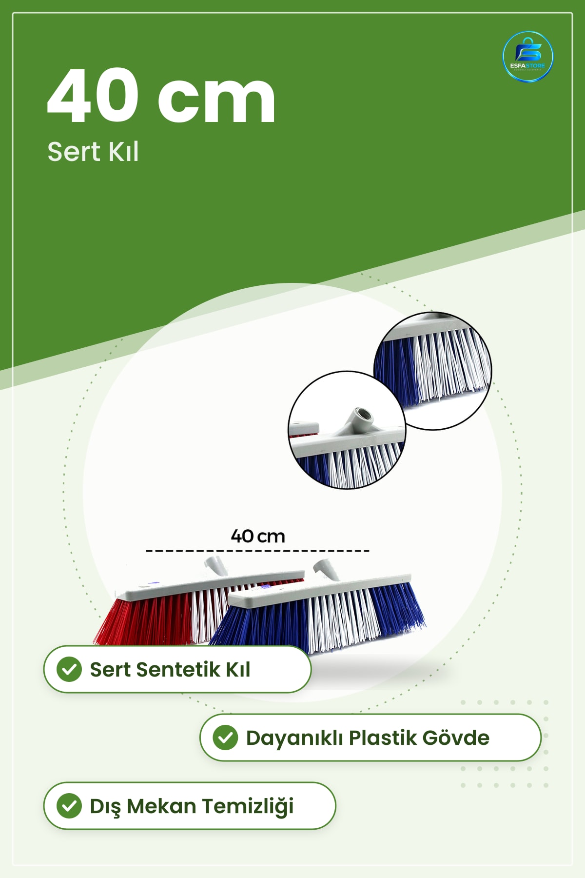Sert Bahçe Çalı Fırçası 40 cm Sentetik Kıl Dayanıklı Plastik Dış Mekan Temizlik Süpürge