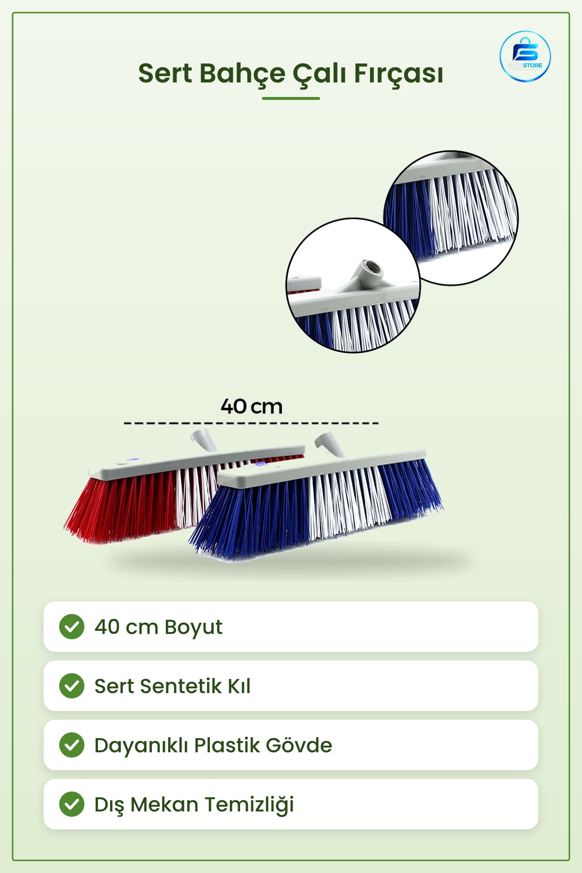 Sert Bahçe Çalı Fırçası 40 cm Sentetik Kıl Dayanıklı Plastik Dış Mekan Temizlik Süpürge