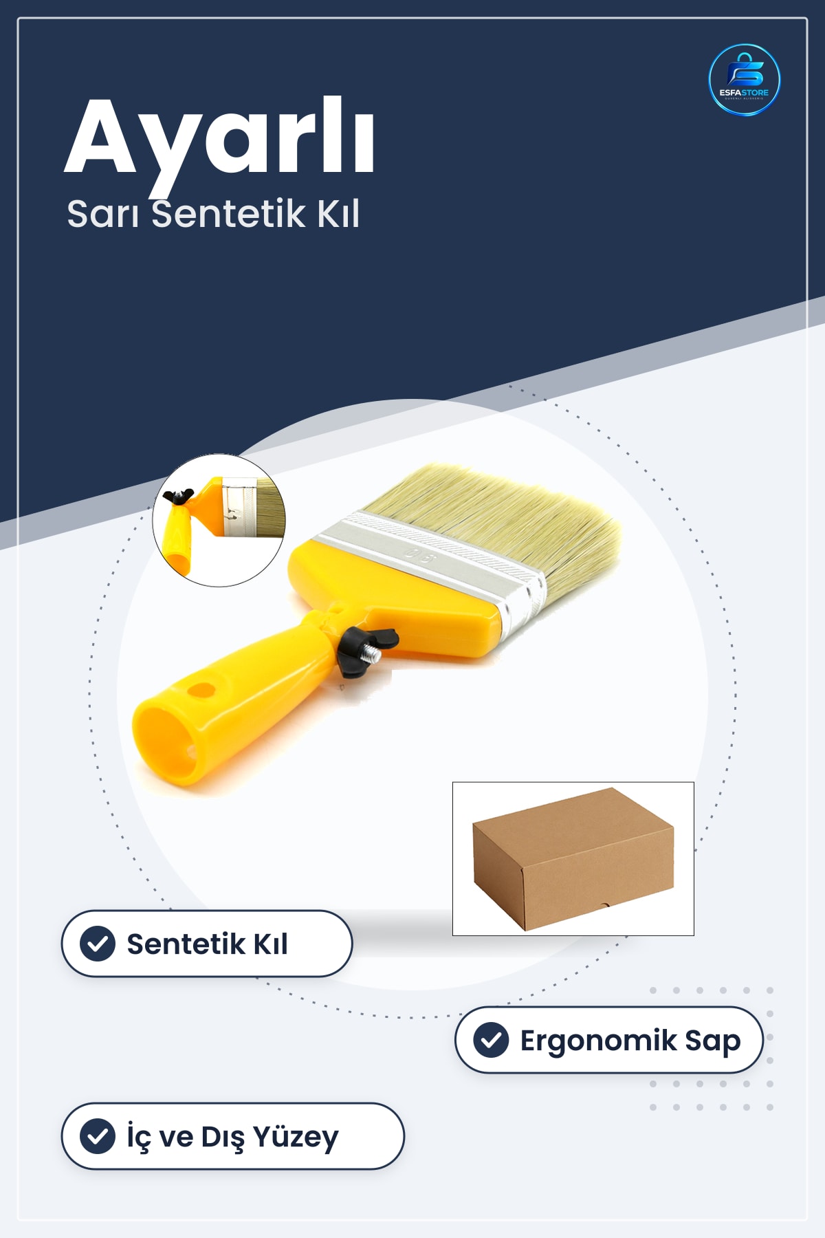 Ayarlı Saplı Boya Fırçası Sarı Sentetik Kıl Ergonomik Tutuş Dış İç Yüzey Boyama Kenar Düzeltme