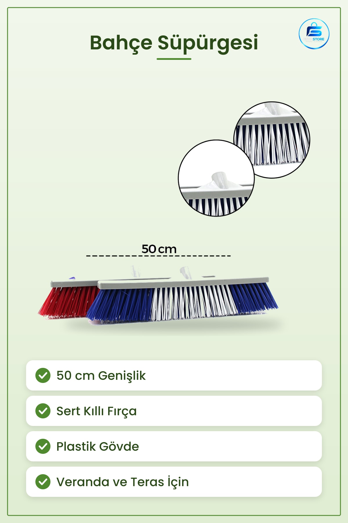 Bahçe Süpürgesi Plastik Sert Kıllı 50 cm Dış Mekan Temizlik Fırçası Veranda Teras Avlu Yol