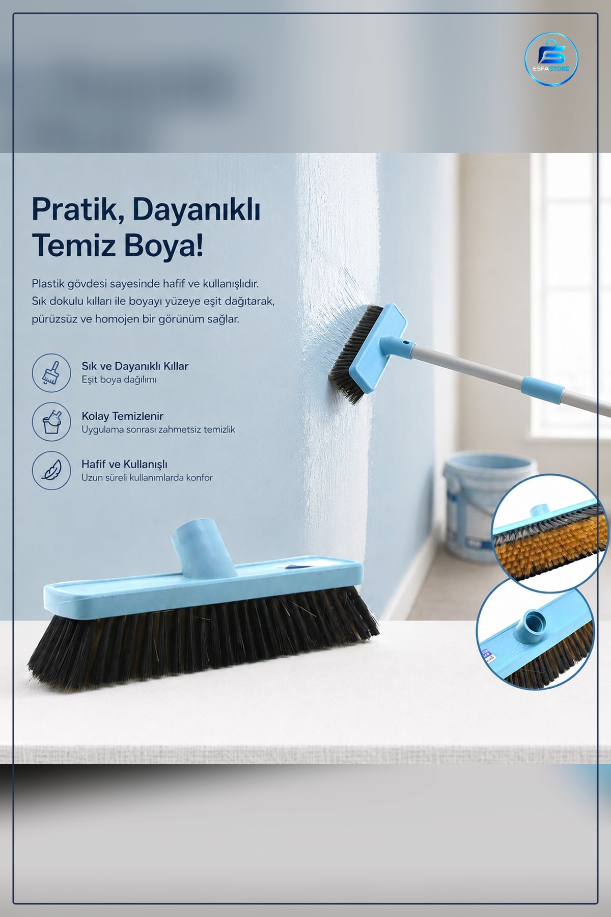 Plastik Badana Fırçası Sentetik Kıllı Ergonomik Saplı Duvar Düz Boya Ev Ofis Tadilat