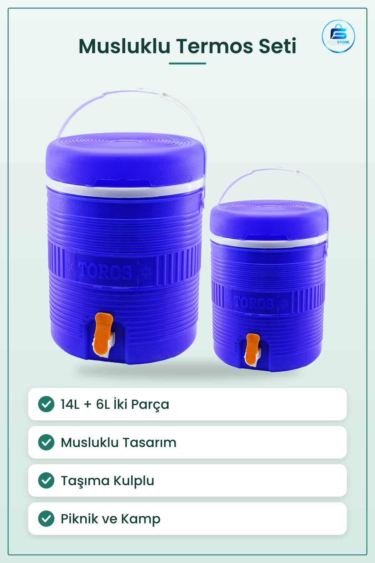 Yuvarlak Plastik Termos Seti 14L+6L Musluklu Taşıma Kulplu Piknik Kamp Ofis Etkinlik