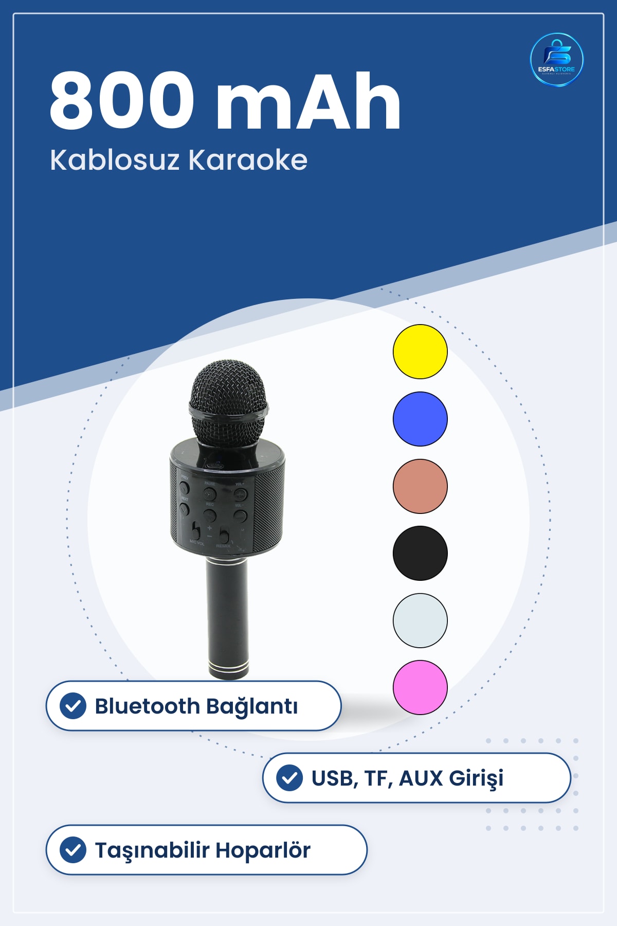 Kablosuz Karaoke Mikrofon Hoparlör 800mAh USB TF AUX Bluetooth Taşınabilir Ev Parti Eğlence