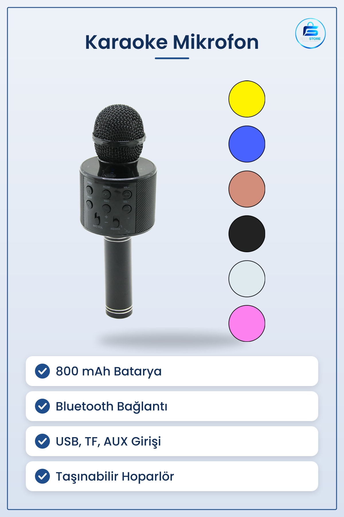 Kablosuz Karaoke Mikrofon Hoparlör 800mAh USB TF AUX Bluetooth Taşınabilir Ev Parti Eğlence