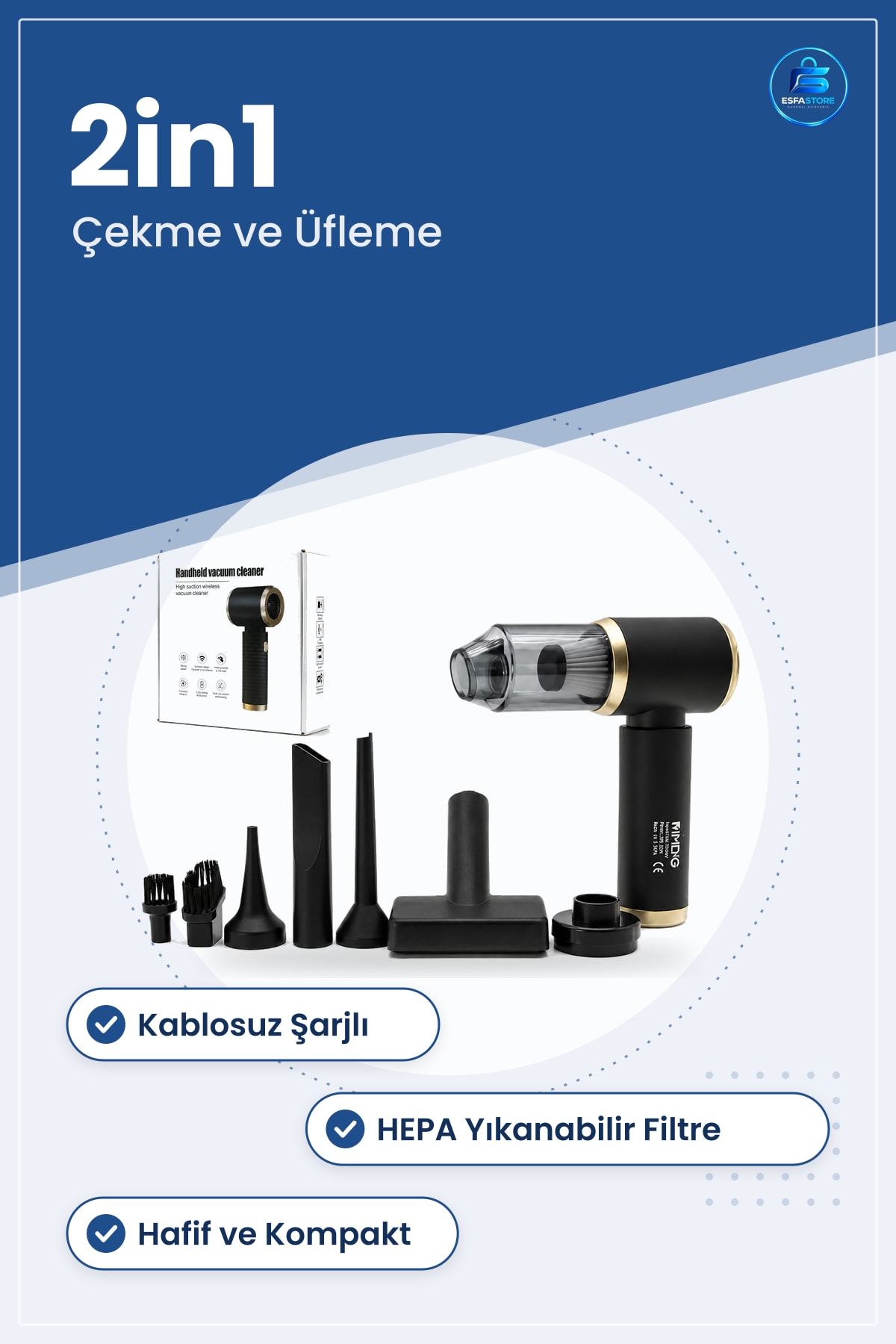 El Tipi Şarjlı Mini Süpürge 2in1 Çekme Üfleme Araç Ev Kuru Toz Temizleme Taşınabilir Hafif