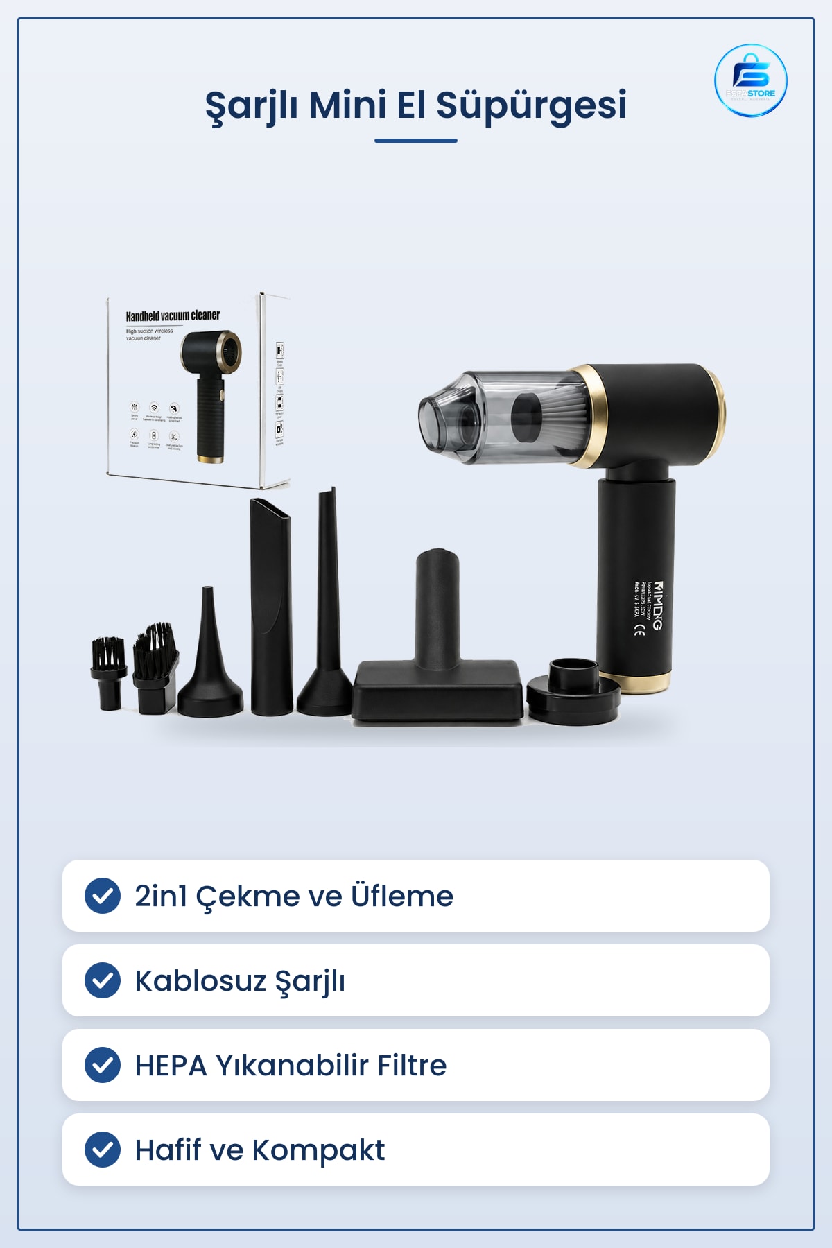 El Tipi Şarjlı Mini Süpürge 2in1 Çekme Üfleme Araç Ev Kuru Toz Temizleme Taşınabilir Hafif